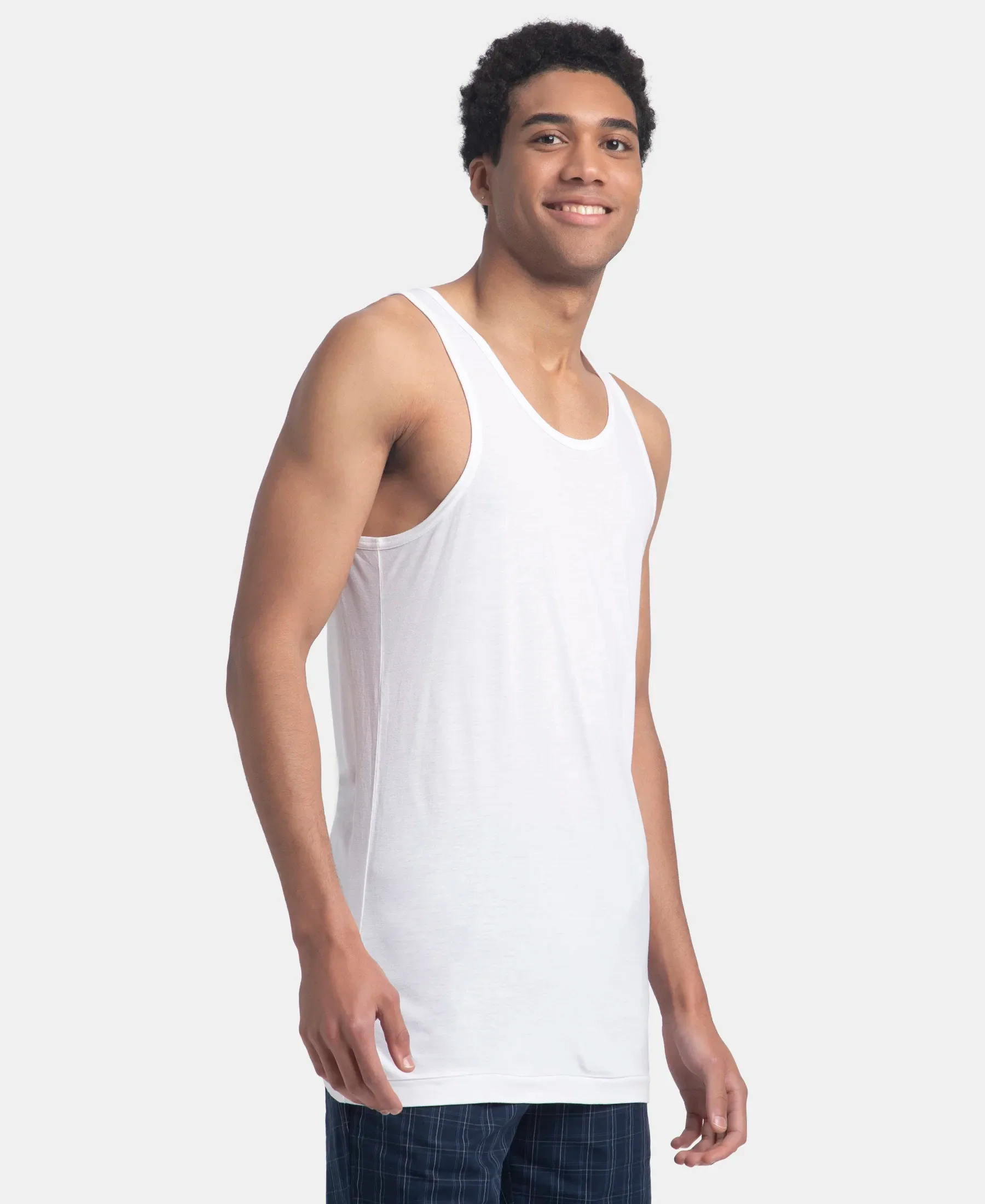 Bamboo And Tencel Modal Blend Sleeveless Vest With Extended Length - White - Image 2