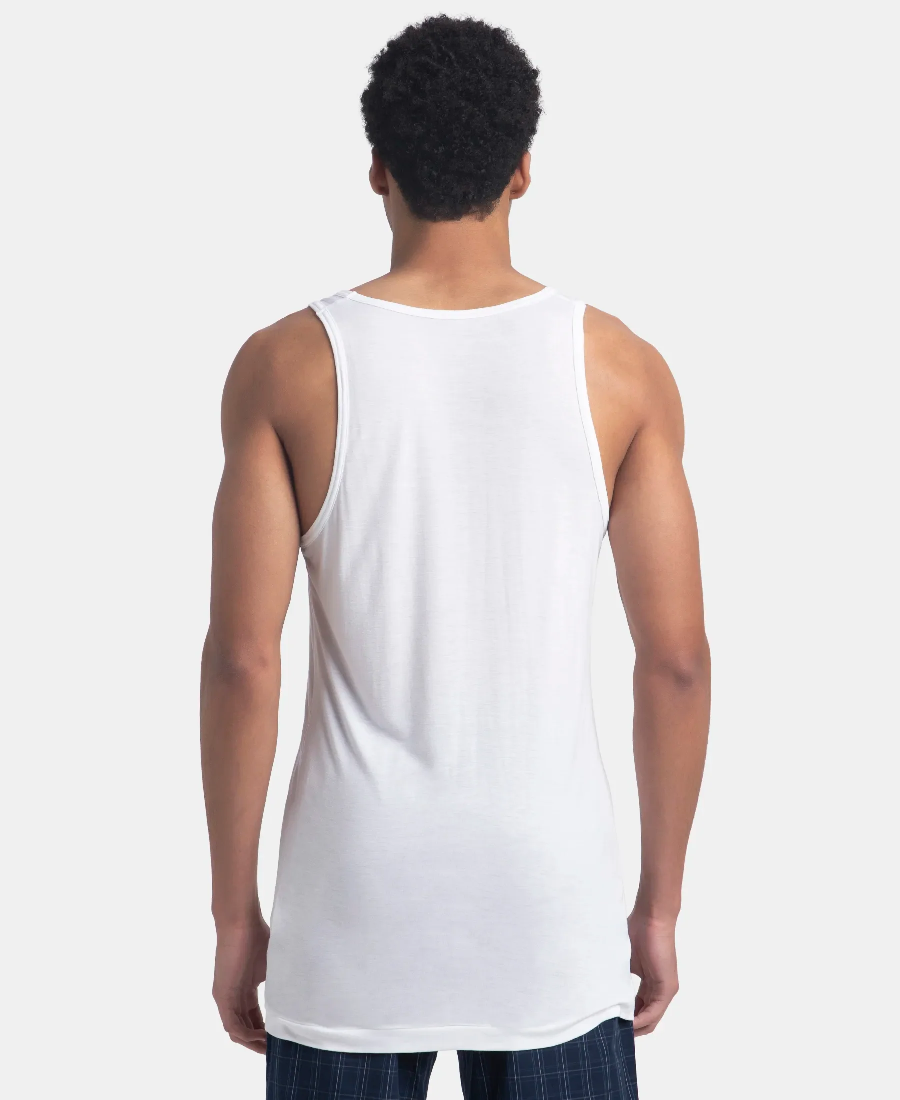Bamboo And Tencel Modal Blend Sleeveless Vest With Extended Length - White - Image 3