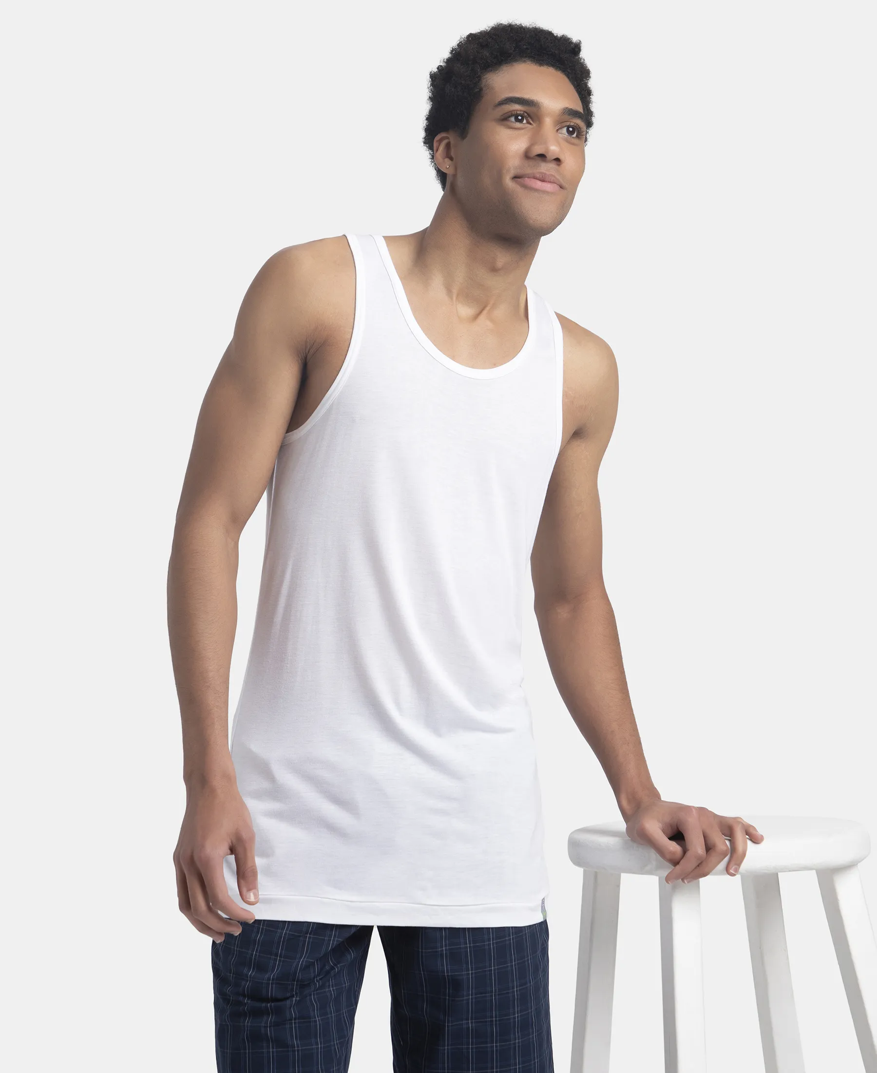 Bamboo And Tencel Modal Blend Sleeveless Vest With Extended Length - White - Image 5