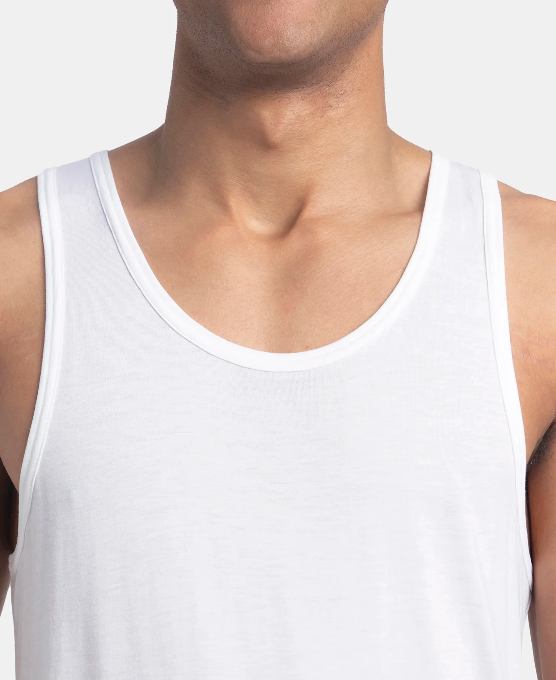 Bamboo And Tencel Modal Blend Sleeveless Vest With Extended Length - White - Image 6