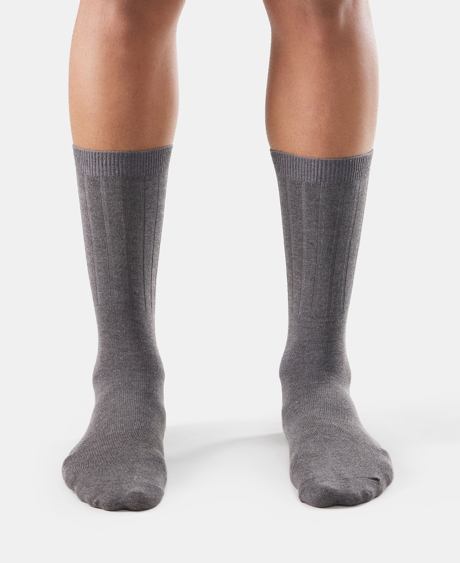 Blended Modal Stretch Crew Length Thermal Socks With StayFresh Treatment - Charcoal Melange - Image 2