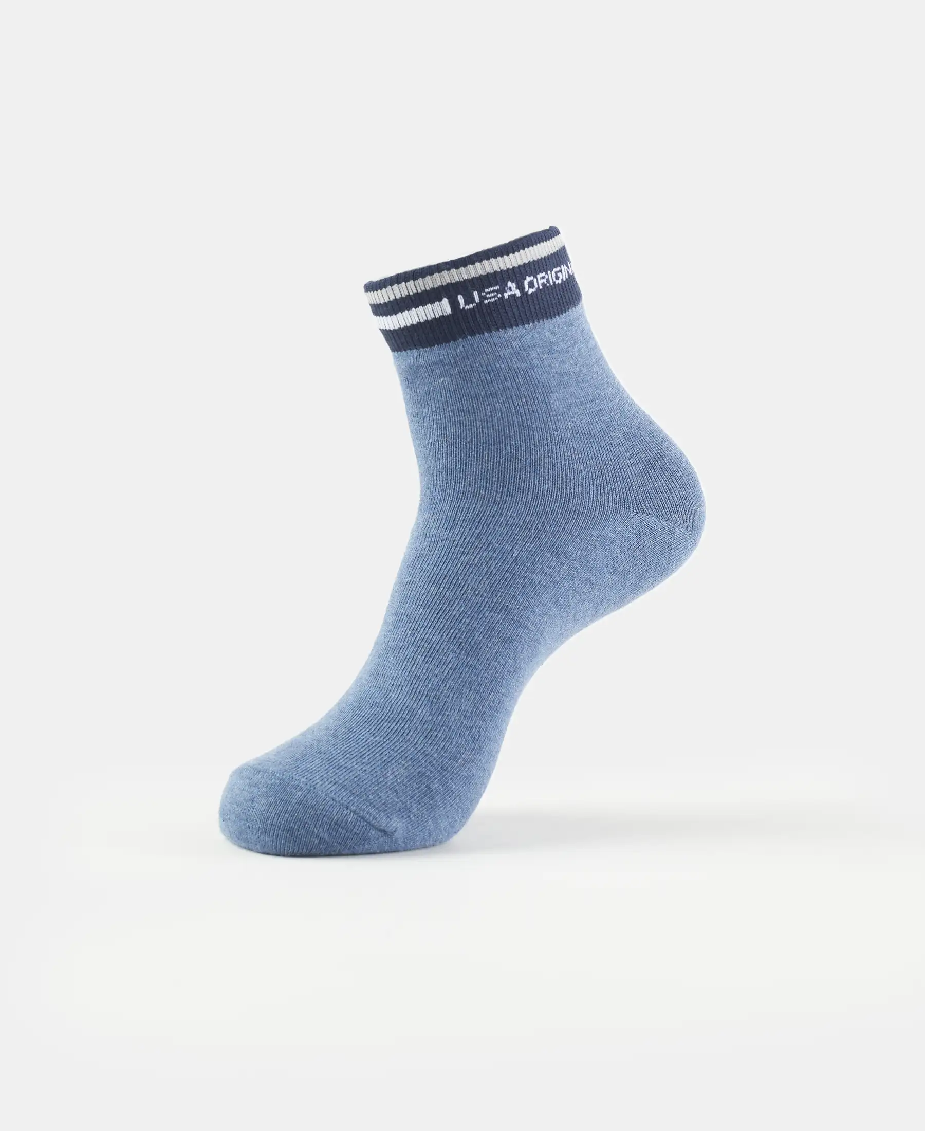 Compact Cotton Elastane Stretch Ankle Length Socks with StayFresh Treatment - Denim Melange - Image 5