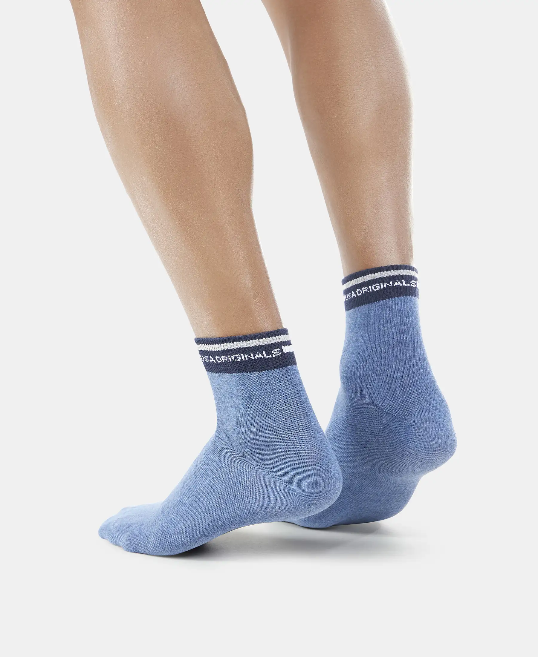 Compact Cotton Elastane Stretch Ankle Length Socks with StayFresh Treatment - Denim Melange - Image 6