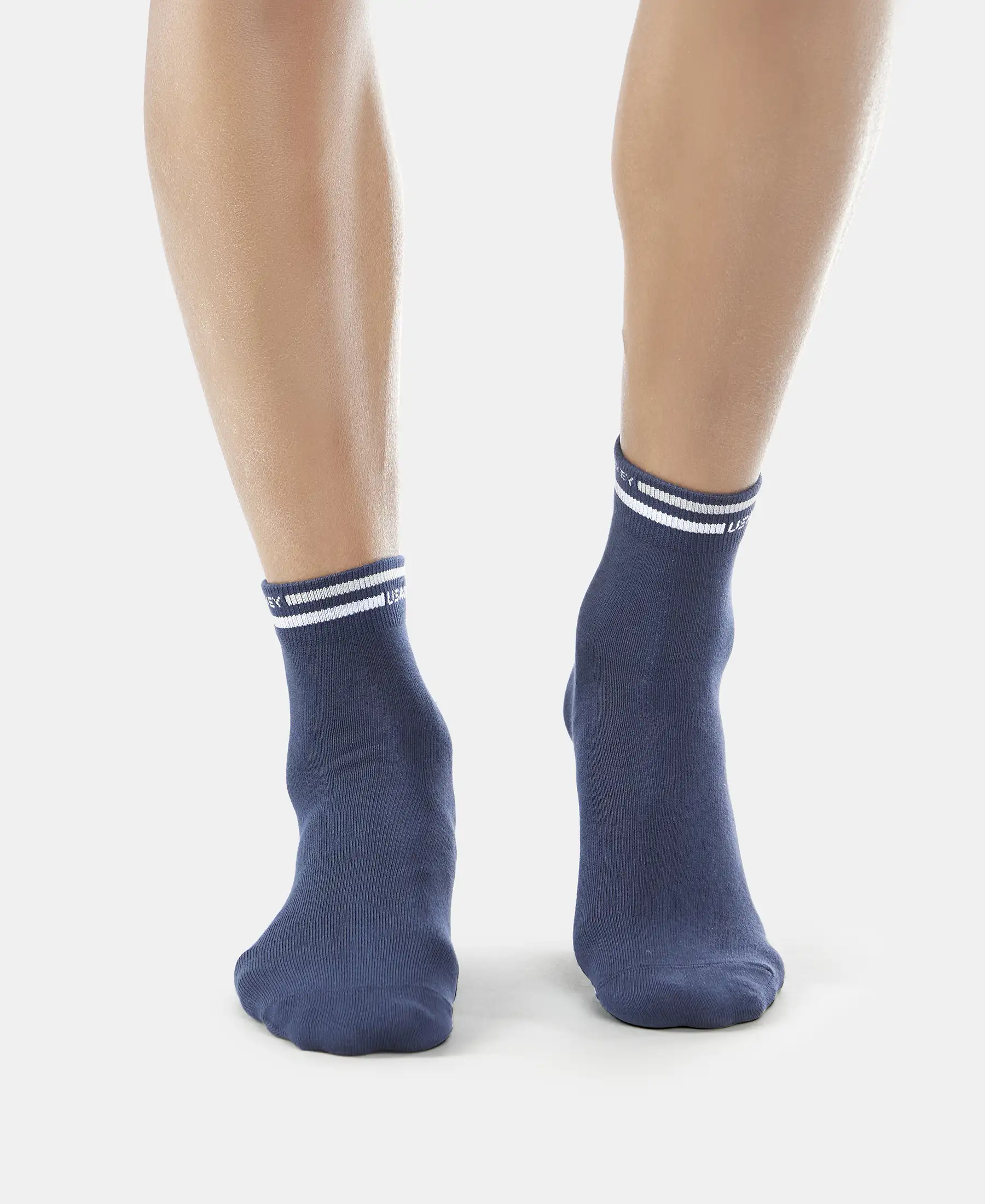 Compact Cotton Elastane Stretch Ankle Length Socks with StayFresh Treatment - Navy - Image 2