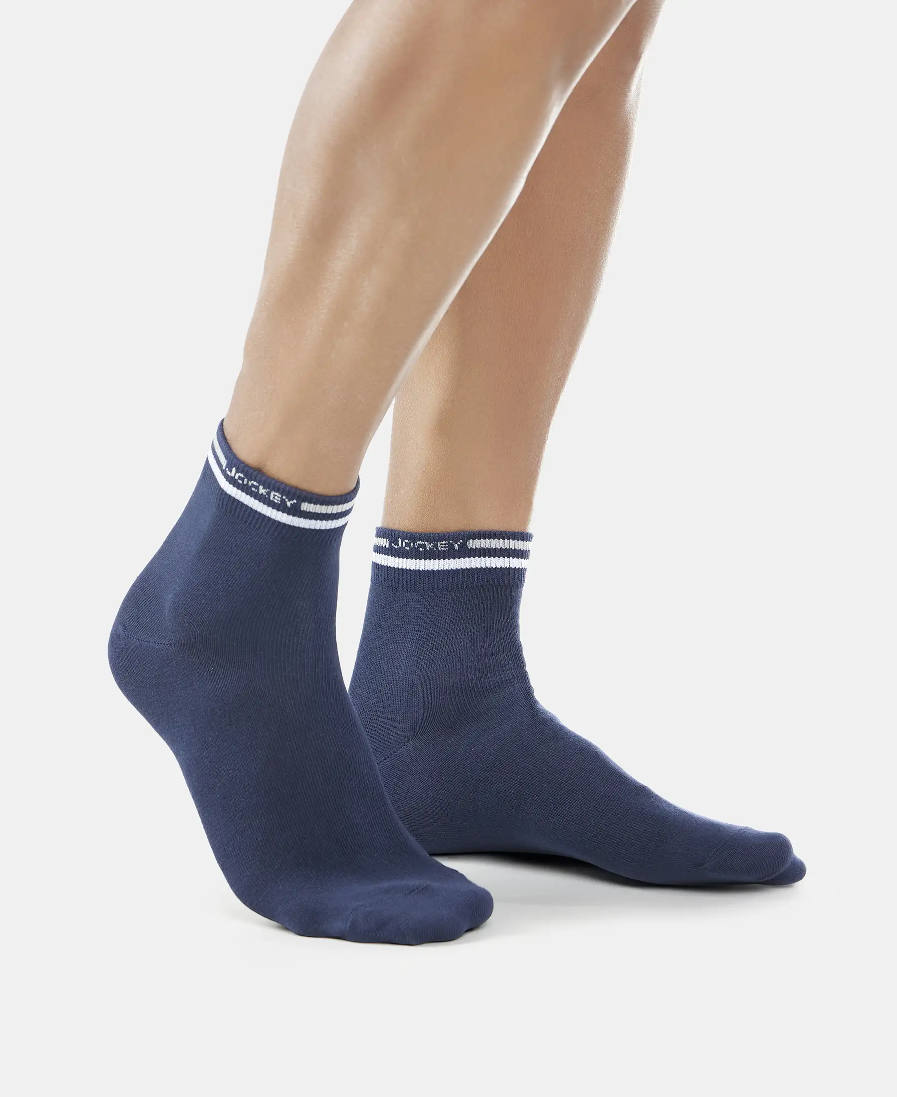 Compact Cotton Elastane Stretch Ankle Length Socks with StayFresh Treatment - Navy - Image 3