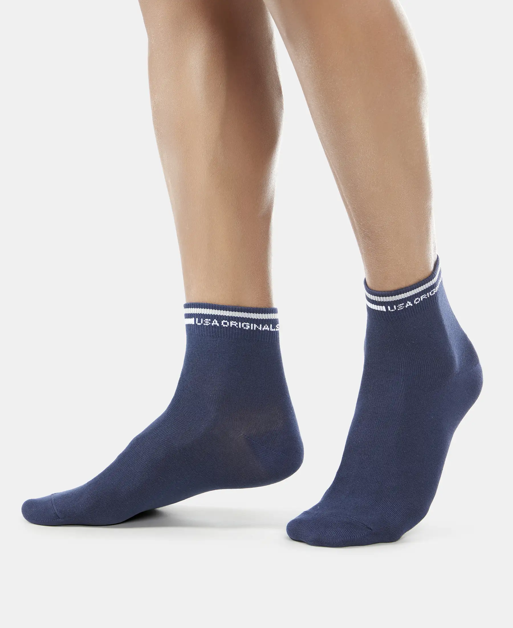 Compact Cotton Elastane Stretch Ankle Length Socks with StayFresh Treatment - Navy - Image 4