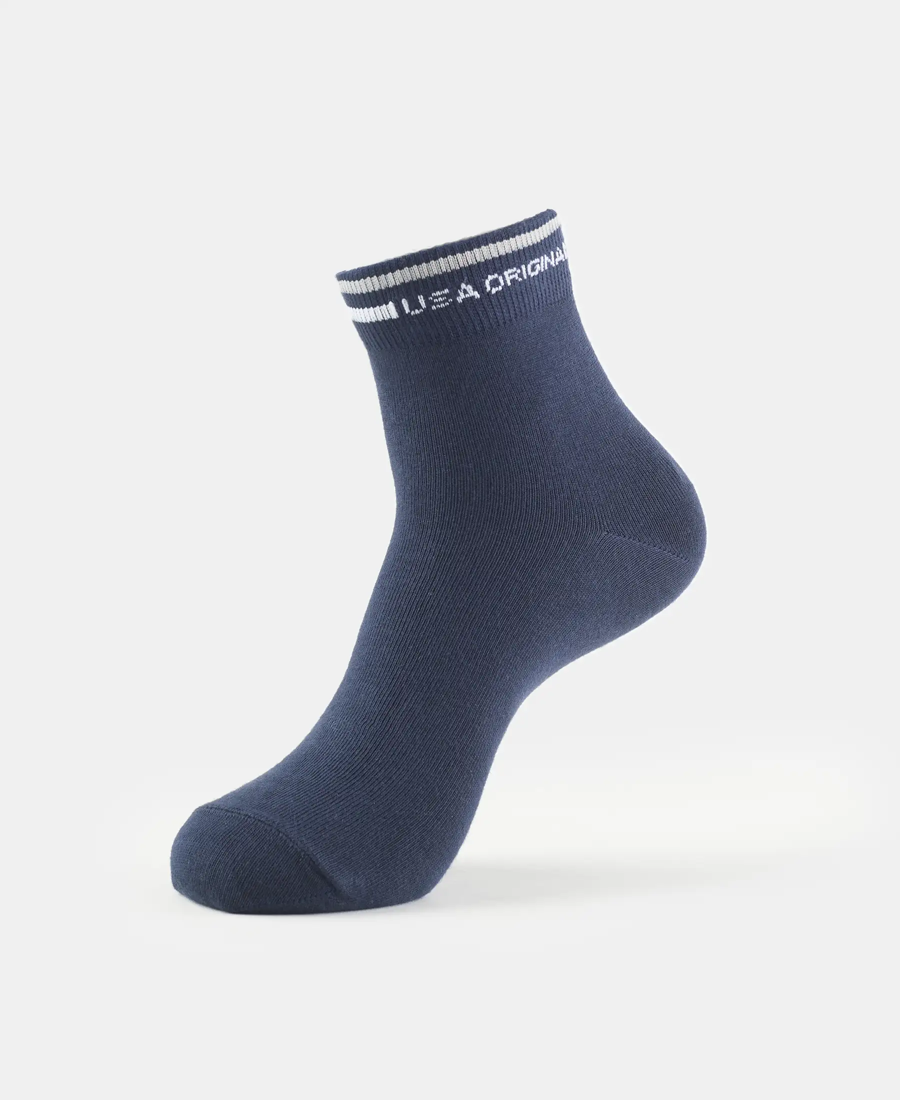 Compact Cotton Elastane Stretch Ankle Length Socks with StayFresh Treatment - Navy - Image 5