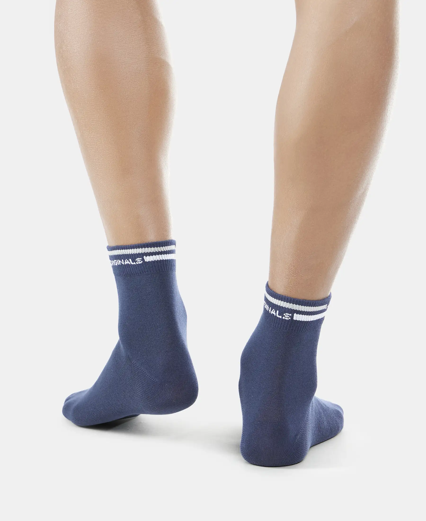 Compact Cotton Elastane Stretch Ankle Length Socks with StayFresh Treatment - Navy - Image 6