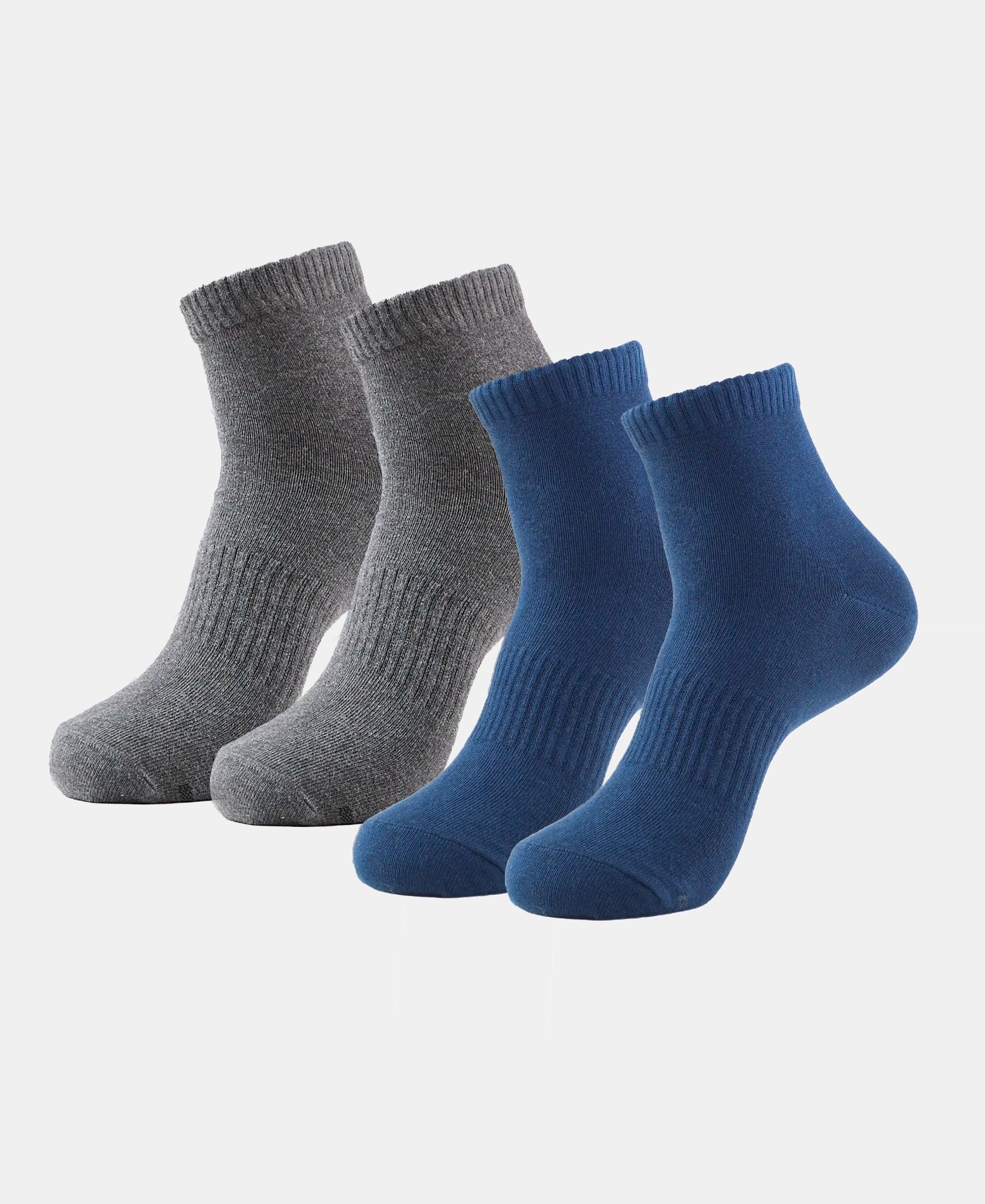 Compact Cotton Elastane Stretch Ankle Length Socks With StayFresh Treatment - Navy & Charcoal Melange (Pack of 2) - Image 5