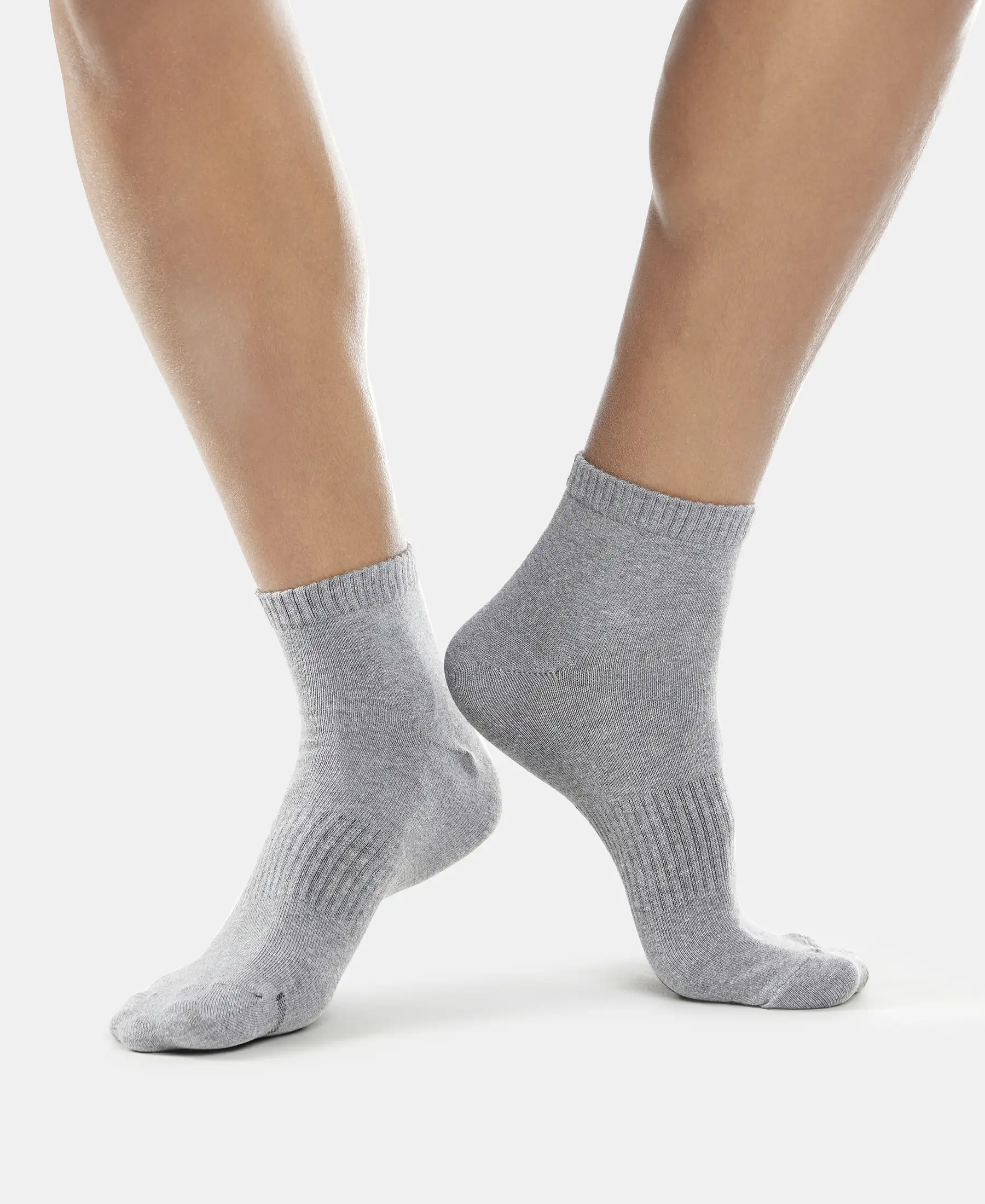 Compact Cotton Elastane Stretch Ankle Length Socks With StayFresh Treatment - Navy & Mid Grey Melange (Pack of 2) - Image 6