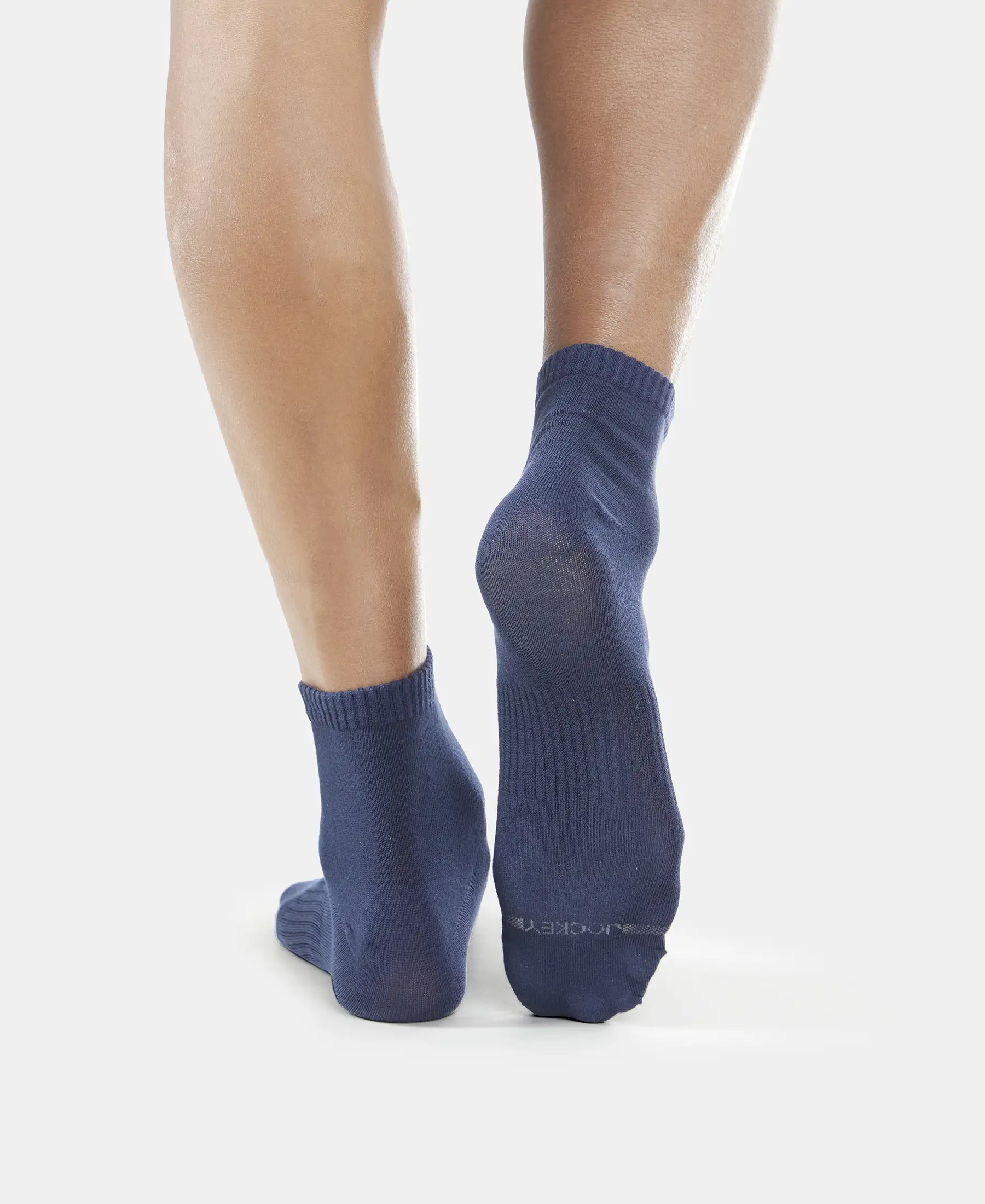 Compact Cotton Elastane Stretch Ankle Length Socks With StayFresh Treatment - Navy & Mid Grey Melange (Pack of 2) - Image 9