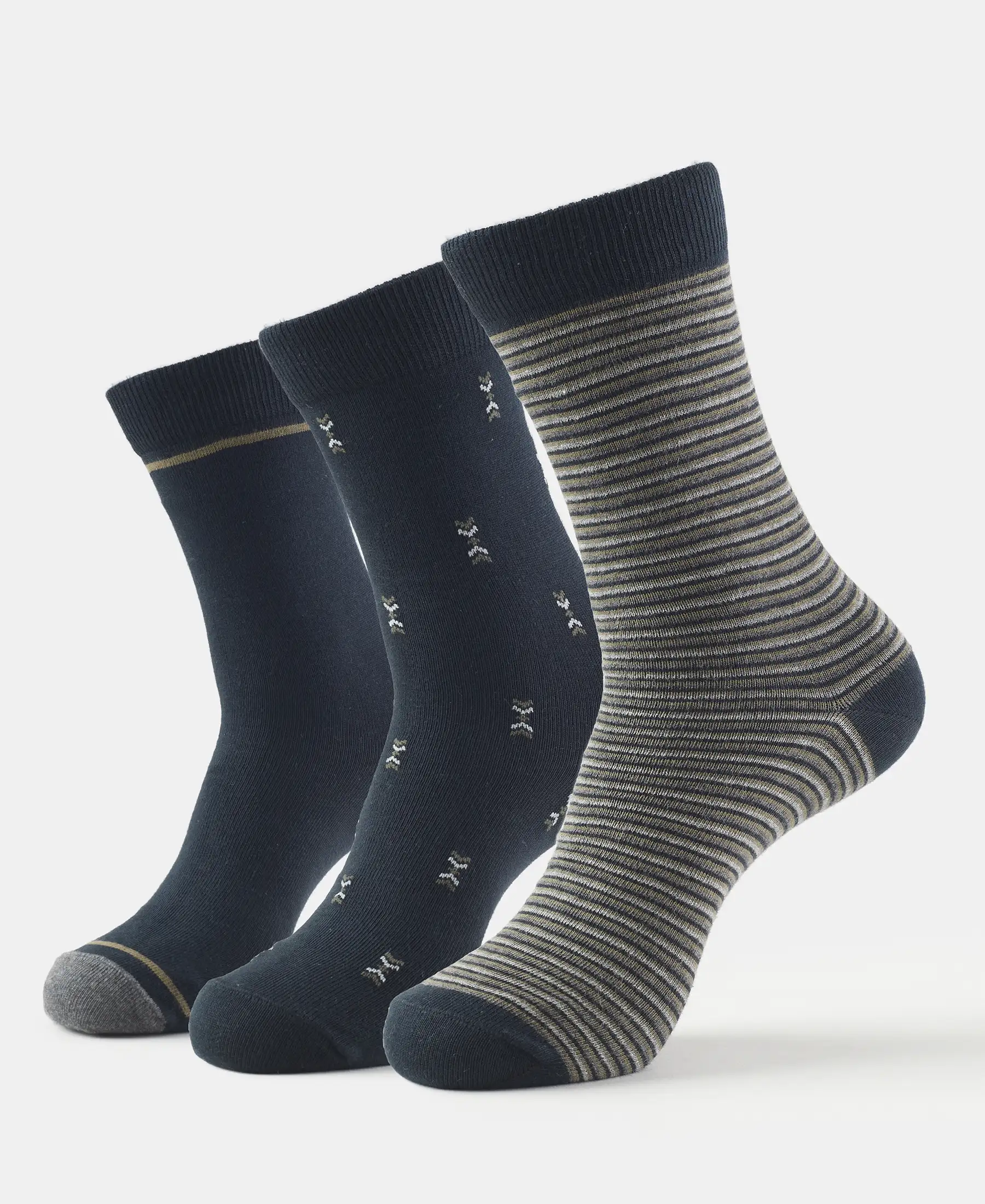 Compact Cotton Elastane Stretch Crew Length Socks with StayFresh Treatment - Black (Pack of 3)