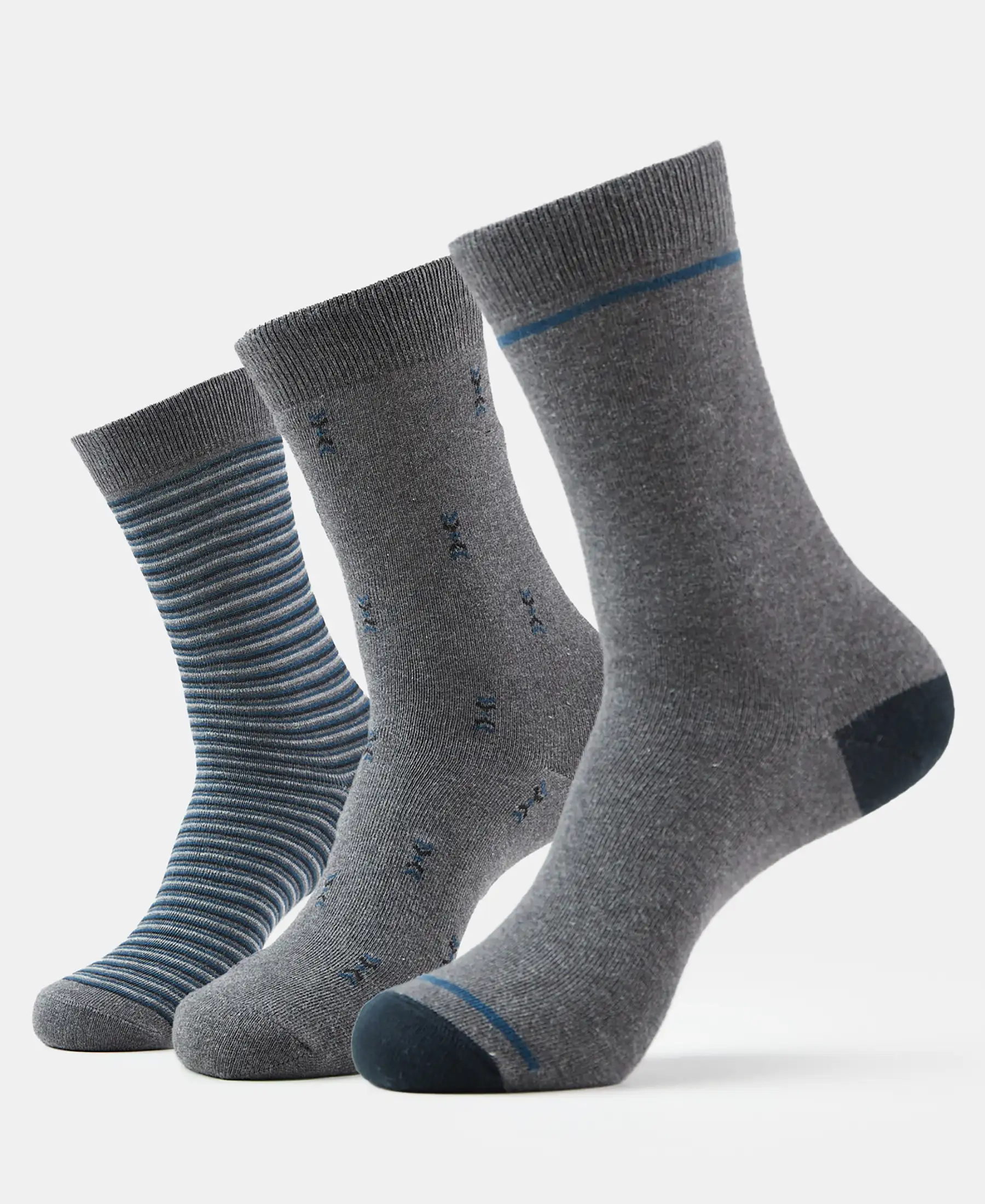 Compact Cotton Elastane Stretch Crew Length Socks with StayFresh Treatment - Charcoal Melange (Pack of 3)