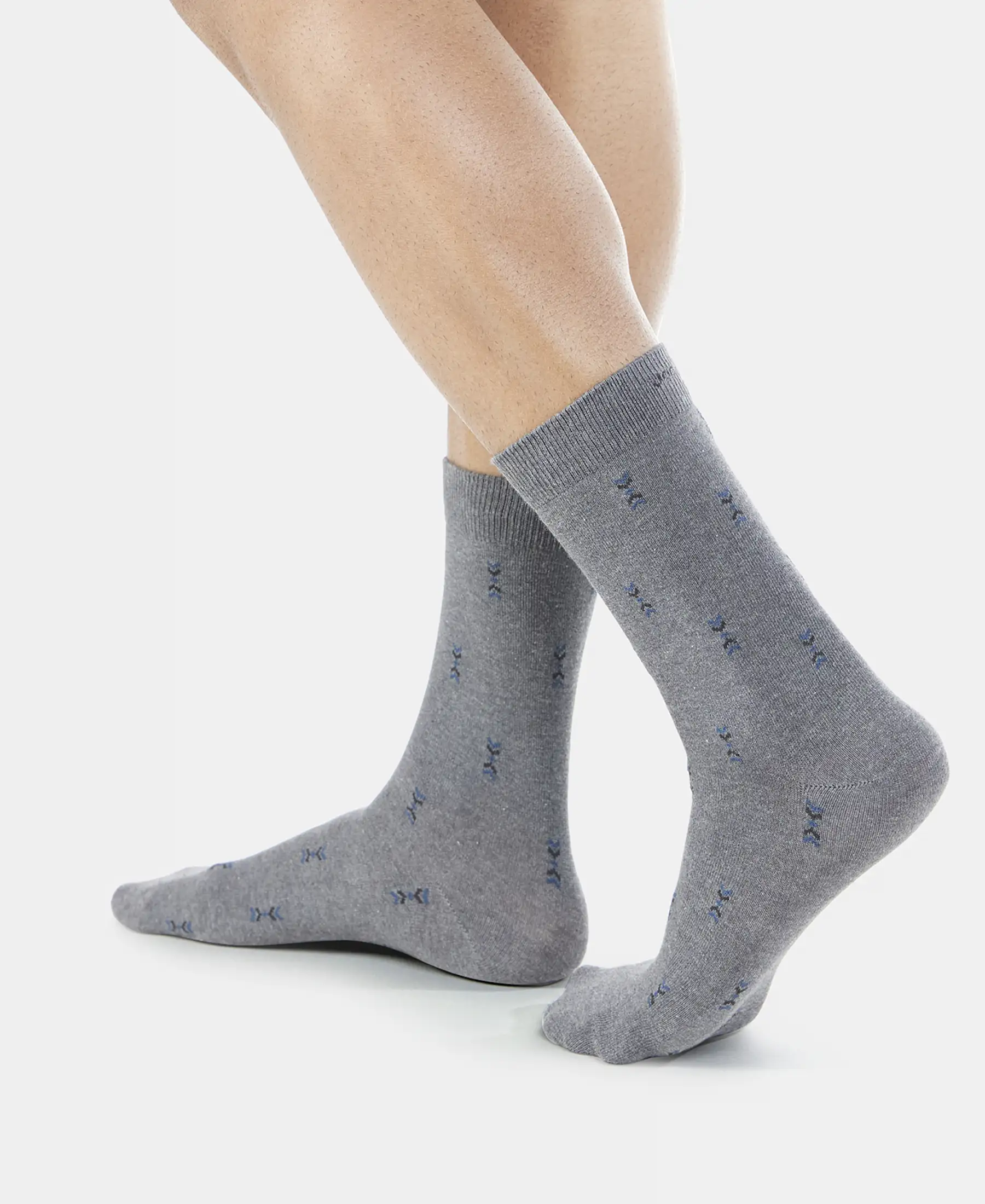 Compact Cotton Elastane Stretch Crew Length Socks with StayFresh Treatment - Charcoal Melange (Pack of 3) - Image 6