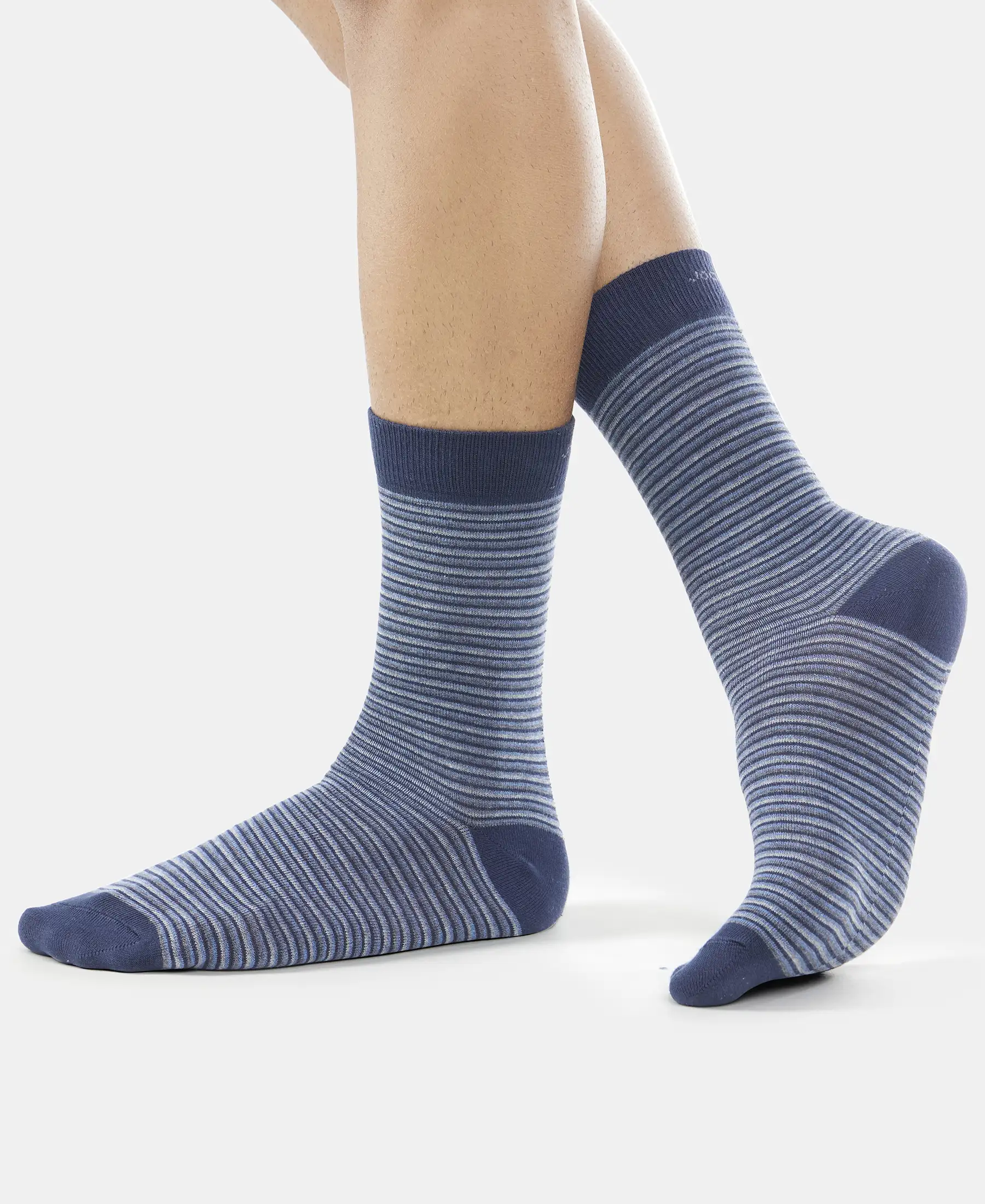Compact Cotton Elastane Stretch Crew Length Socks with StayFresh Treatment - Navy (Pack of 3) - Image 10