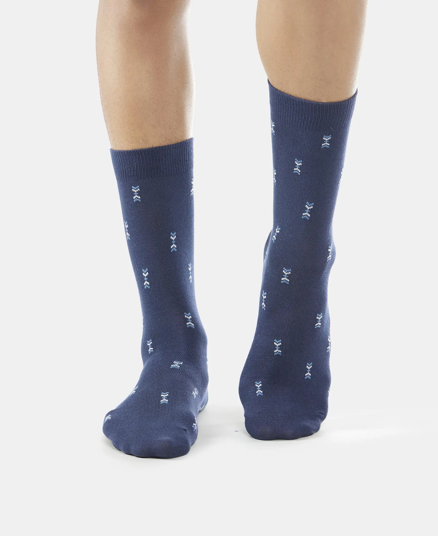 Compact Cotton Elastane Stretch Crew Length Socks with StayFresh Treatment - Navy (Pack of 3) - Image 11