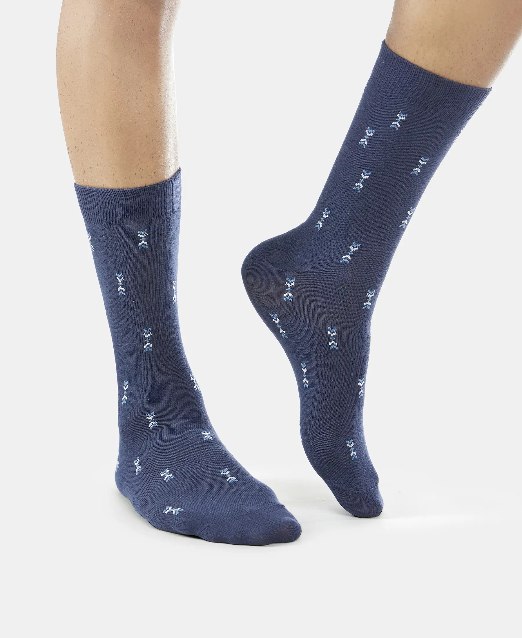 Compact Cotton Elastane Stretch Crew Length Socks with StayFresh Treatment - Navy (Pack of 3) - Image 12