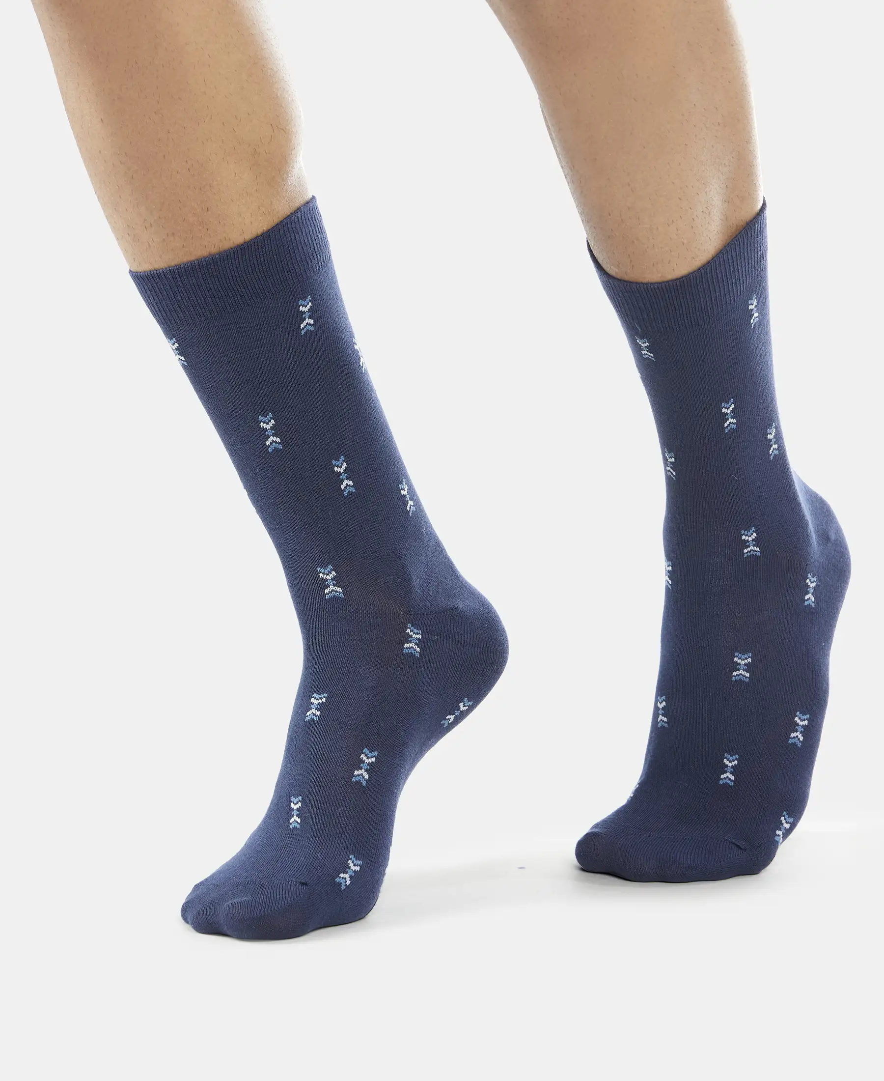 Compact Cotton Elastane Stretch Crew Length Socks with StayFresh Treatment - Navy (Pack of 3) - Image 14
