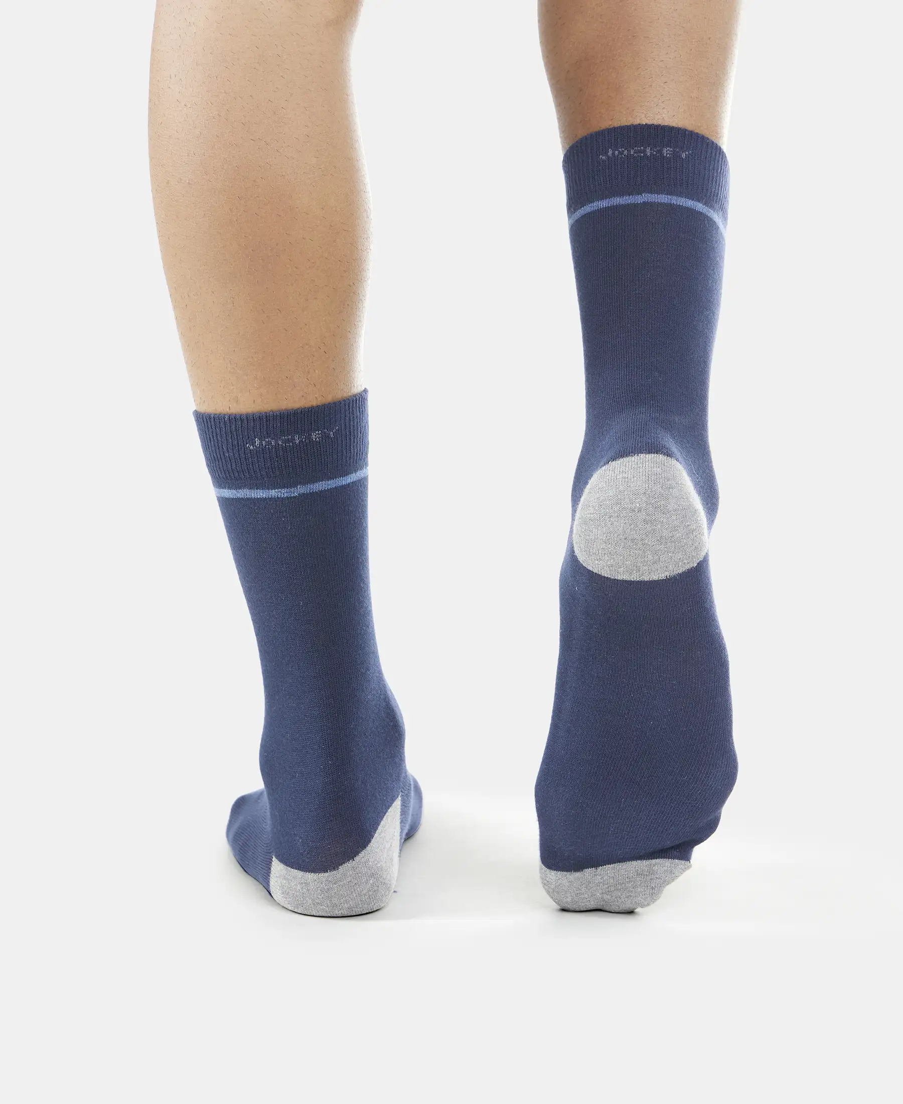 Compact Cotton Elastane Stretch Crew Length Socks with StayFresh Treatment - Navy (Pack of 3) - Image 4
