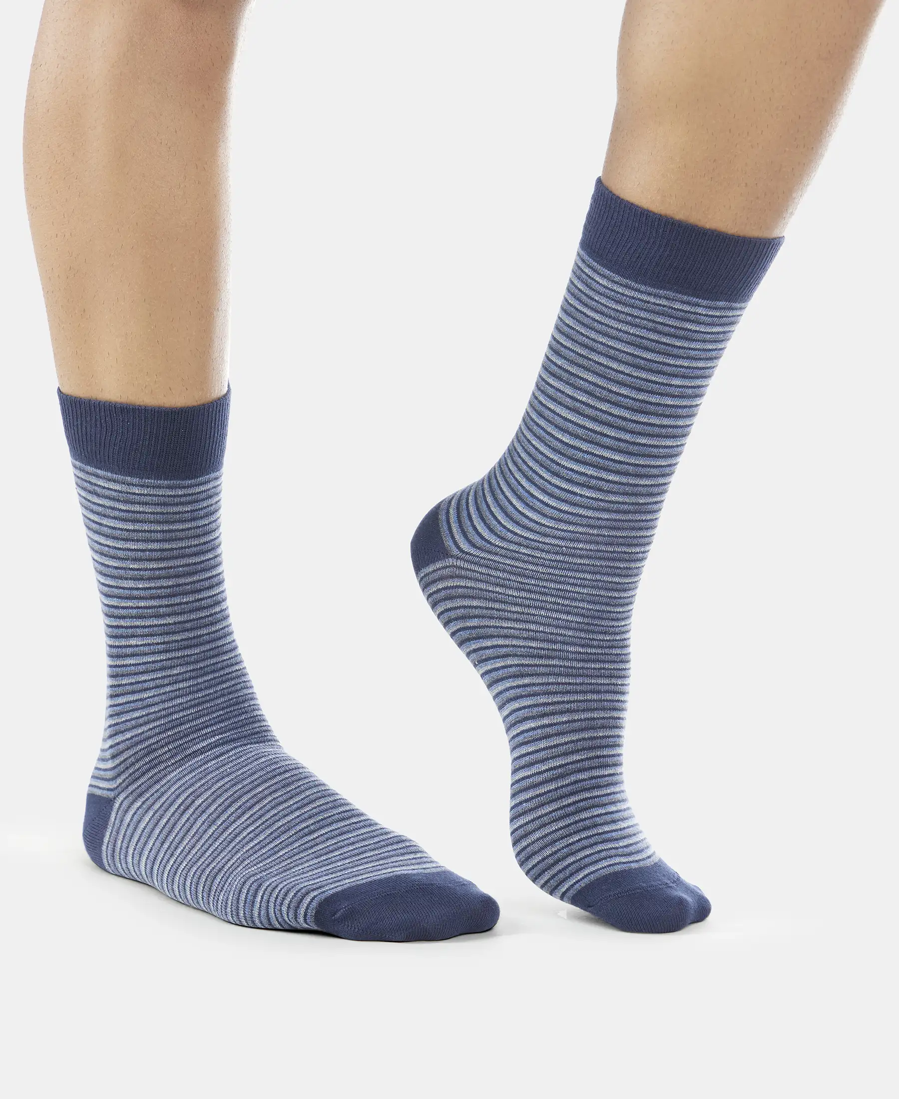 Compact Cotton Elastane Stretch Crew Length Socks with StayFresh Treatment - Navy (Pack of 3) - Image 8