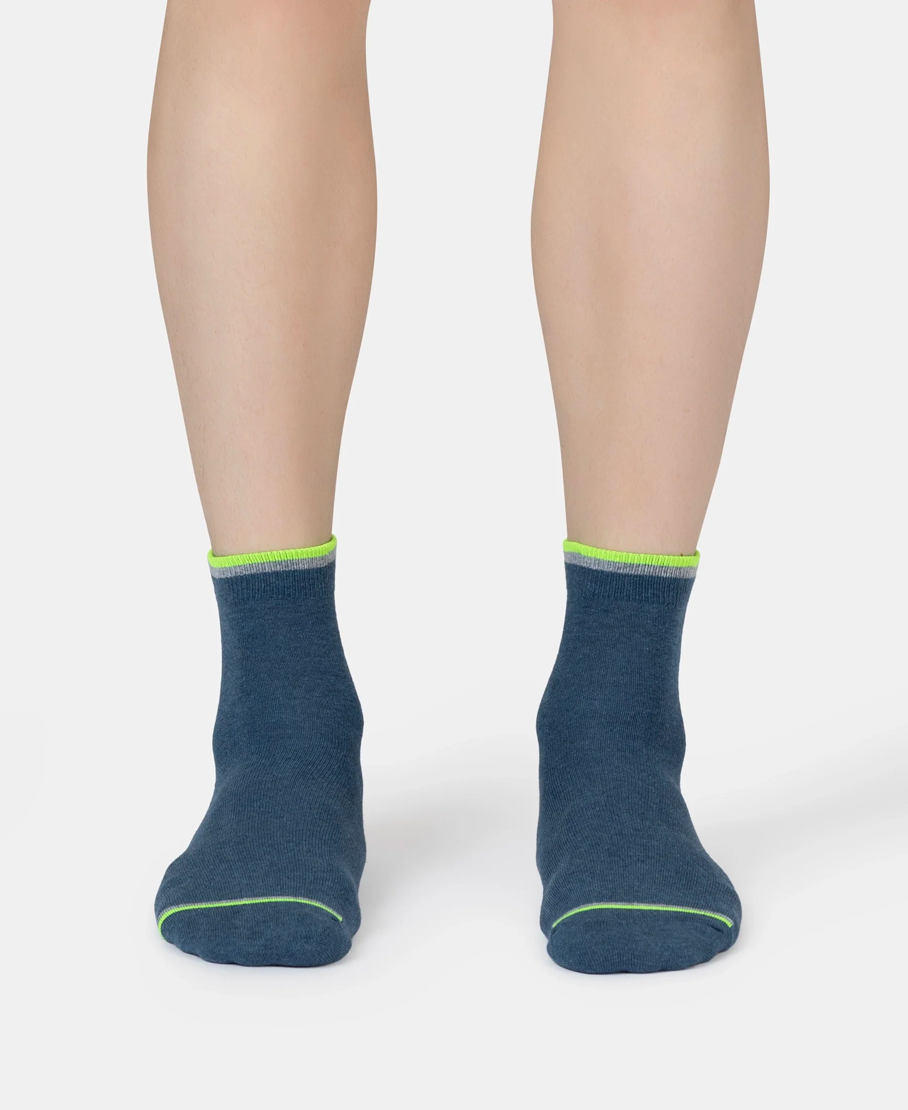 Compact Cotton Elastane Stretch Ankle Length Socks With StayFresh Treatment - Denim Melange (Pack of 2) - Image 2