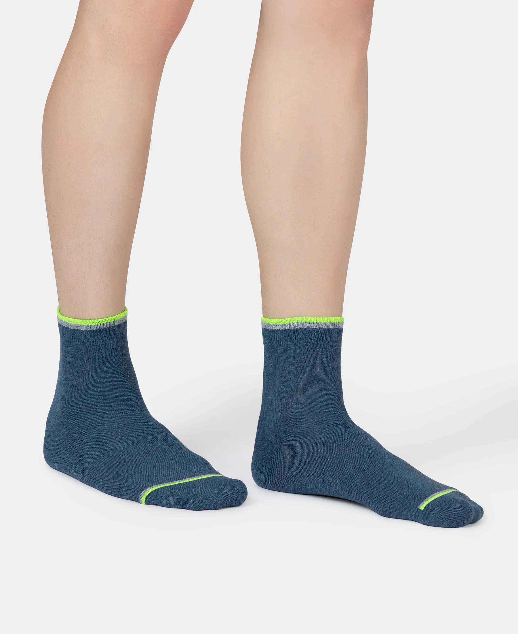 Compact Cotton Elastane Stretch Ankle Length Socks With StayFresh Treatment - Denim Melange (Pack of 2) - Image 3