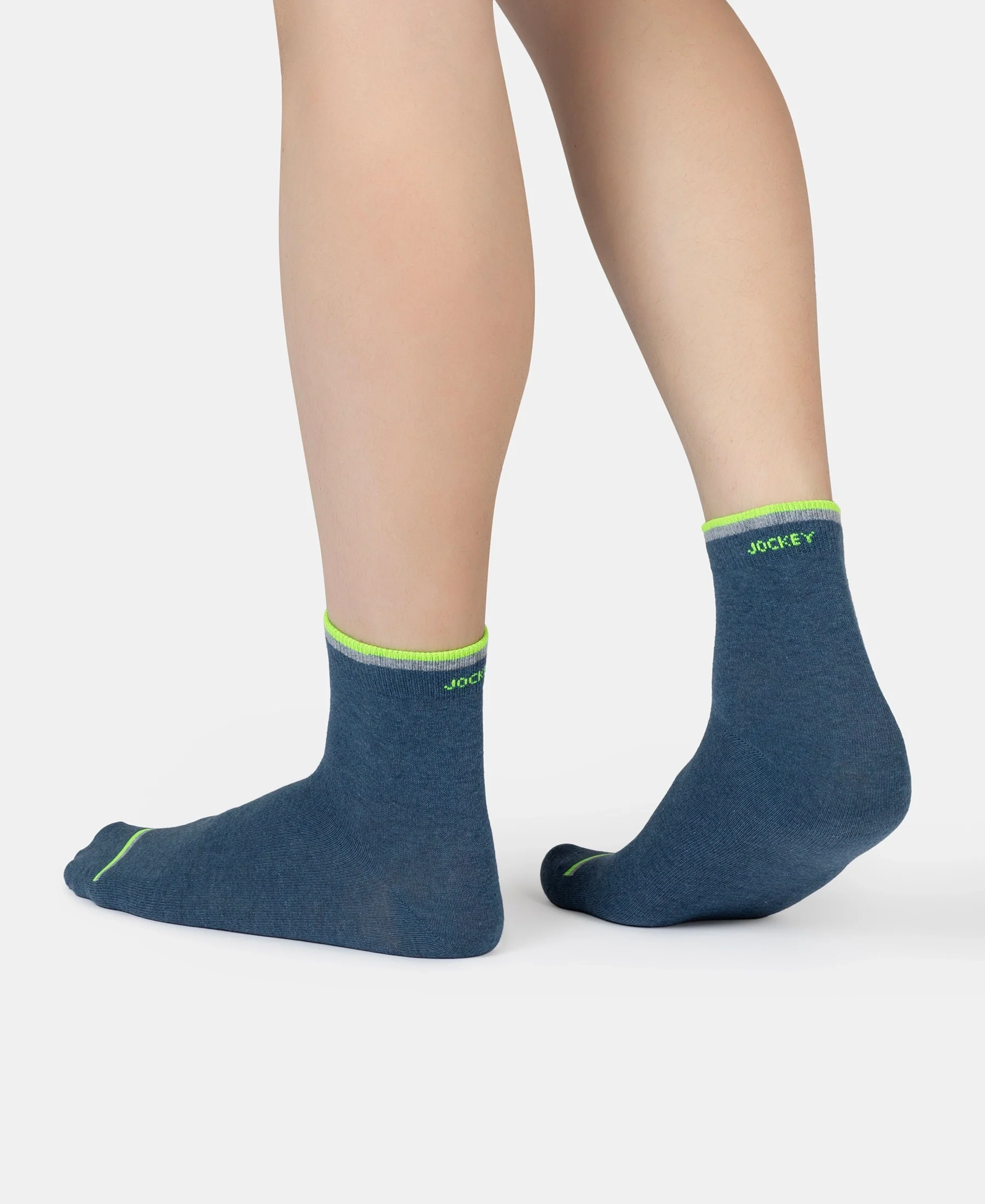Compact Cotton Elastane Stretch Ankle Length Socks With StayFresh Treatment - Denim Melange (Pack of 2) - Image 4