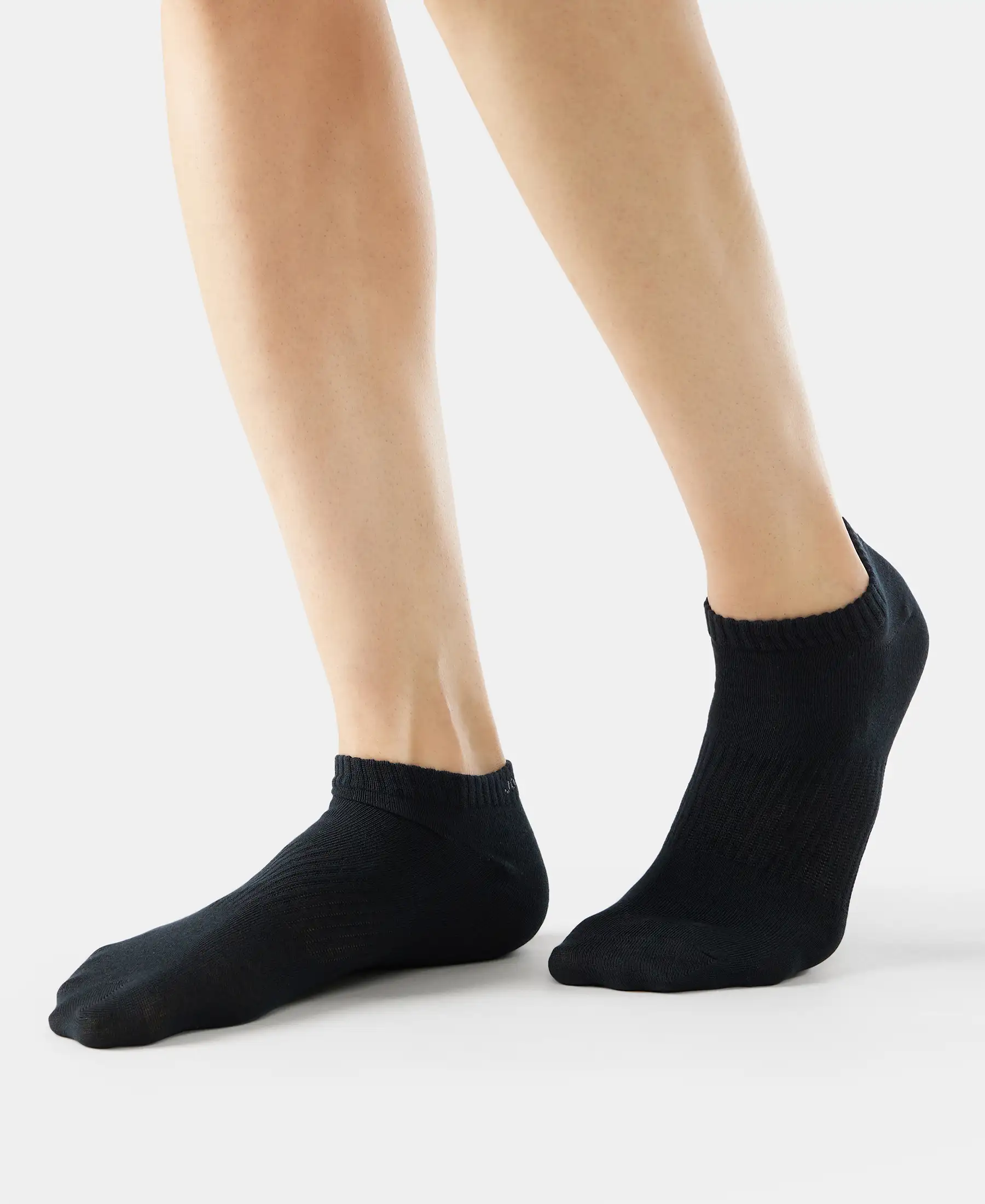 Compact Cotton Elastane Stretch Low Show Socks With StayFresh Treatment - Black - Image 3