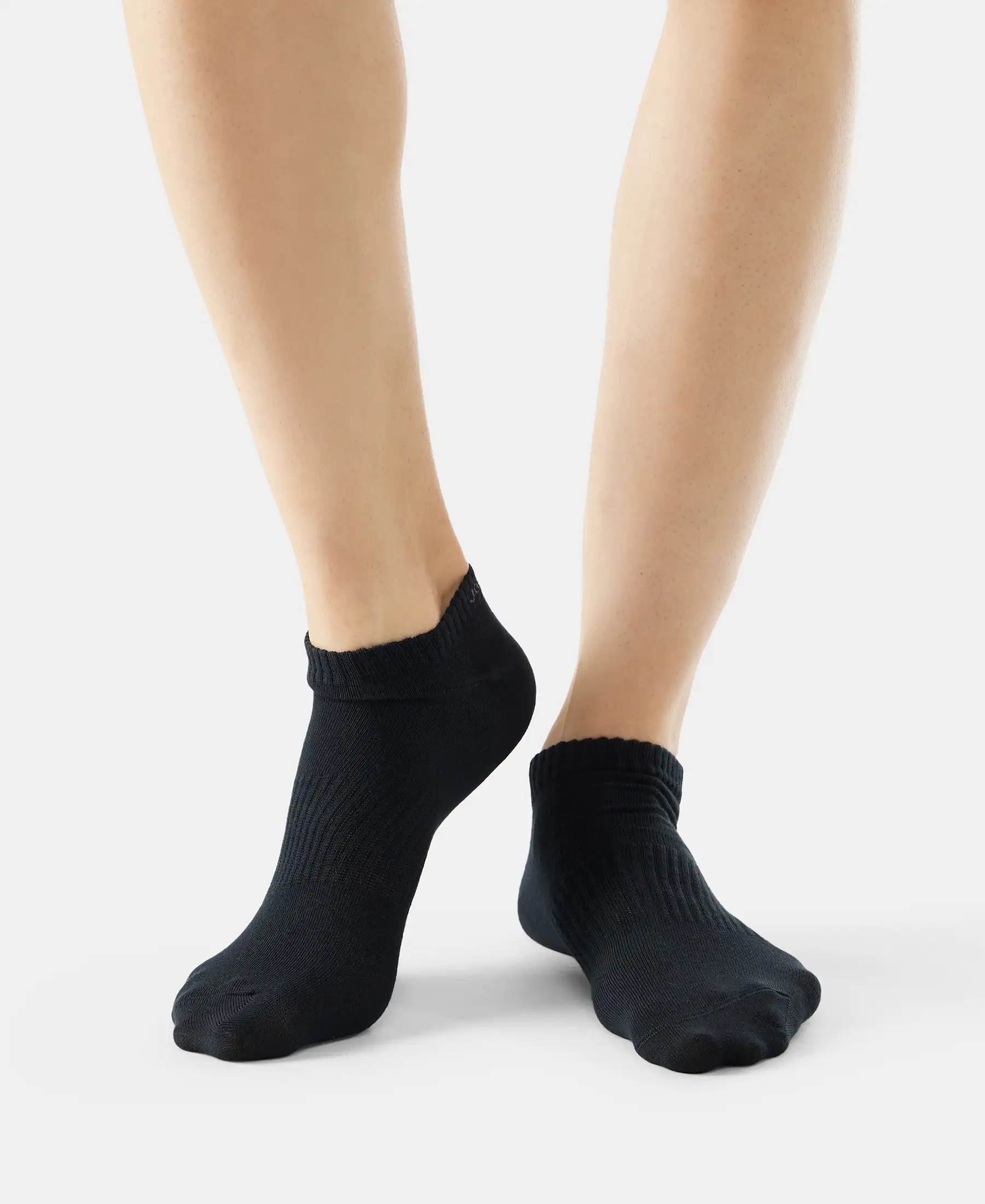 Compact Cotton Elastane Stretch Low Show Socks With StayFresh Treatment - Black - Image 4