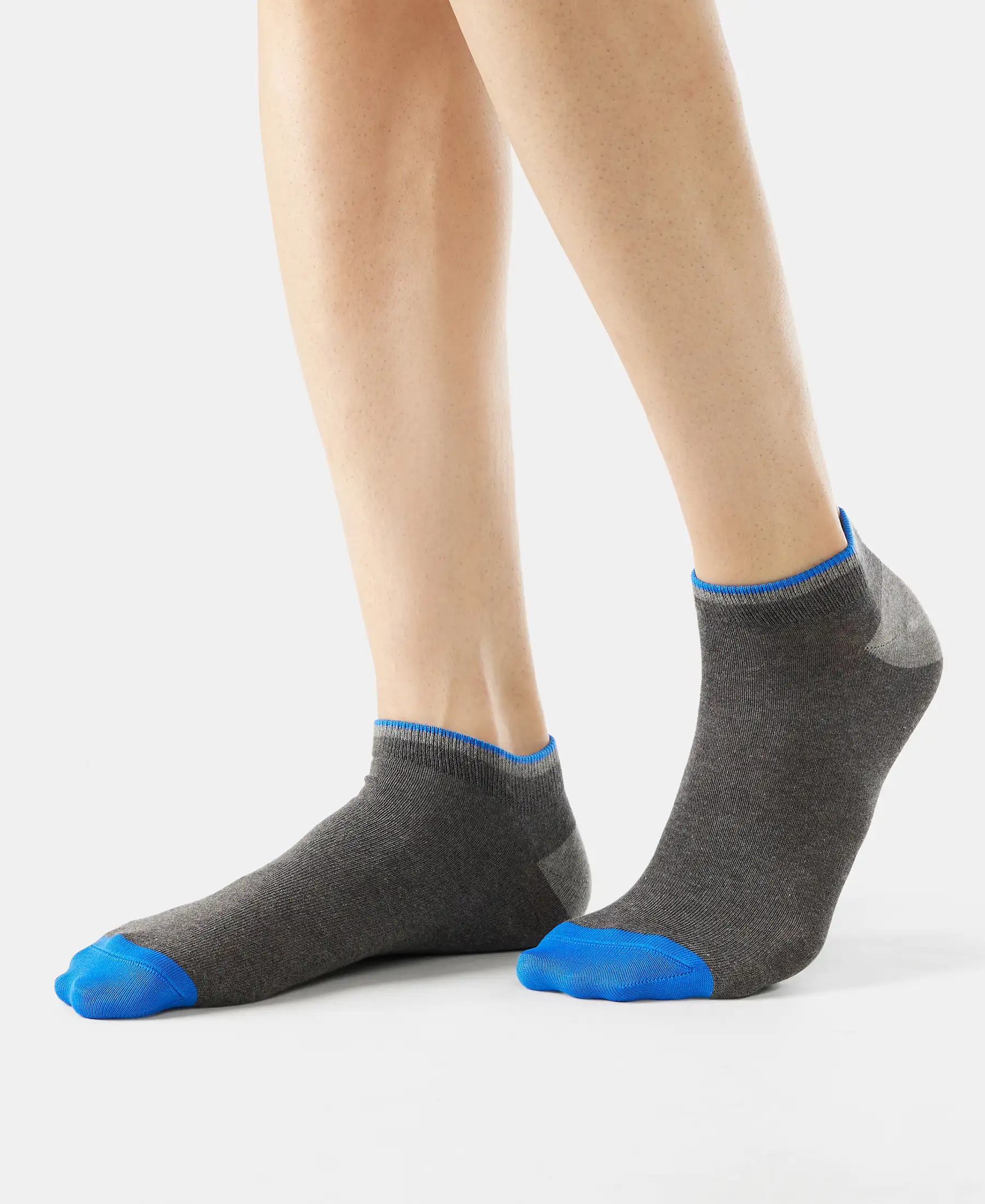 Compact Cotton Elastane Stretch Low Show Socks With StayFresh Treatment - Charcoal Melange (Pack of 2) - Image 4