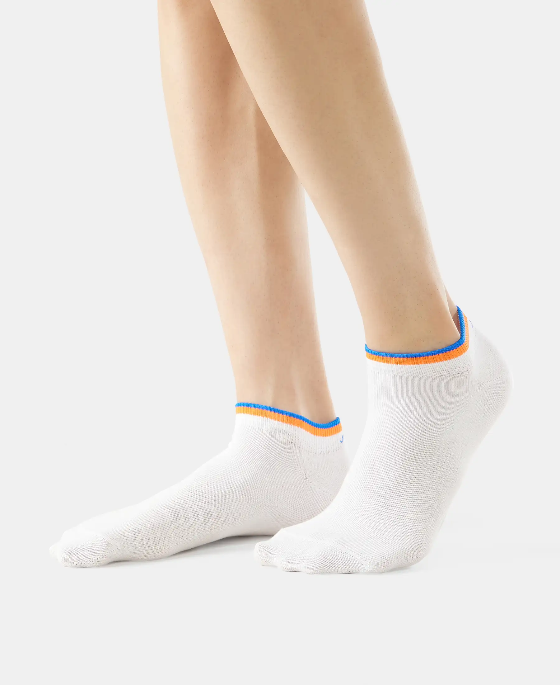 Compact Cotton Elastane Stretch Low Show Socks With StayFresh Treatment - White (Pack of 2) - Image 4