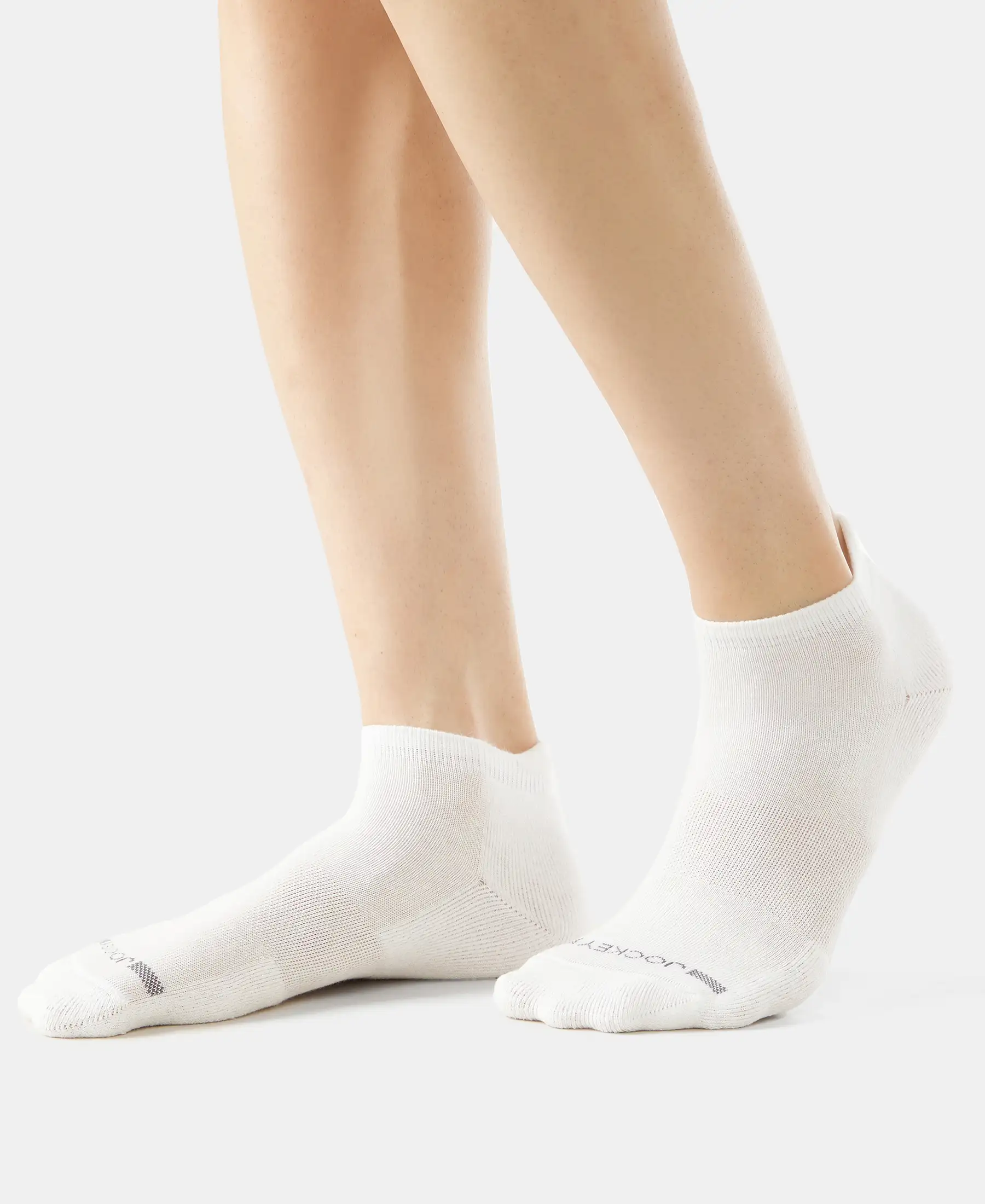 Compact Cotton Elastane Stretch Low Show Socks with StayFresh Treatment - White (Pack of 2) - Image 3