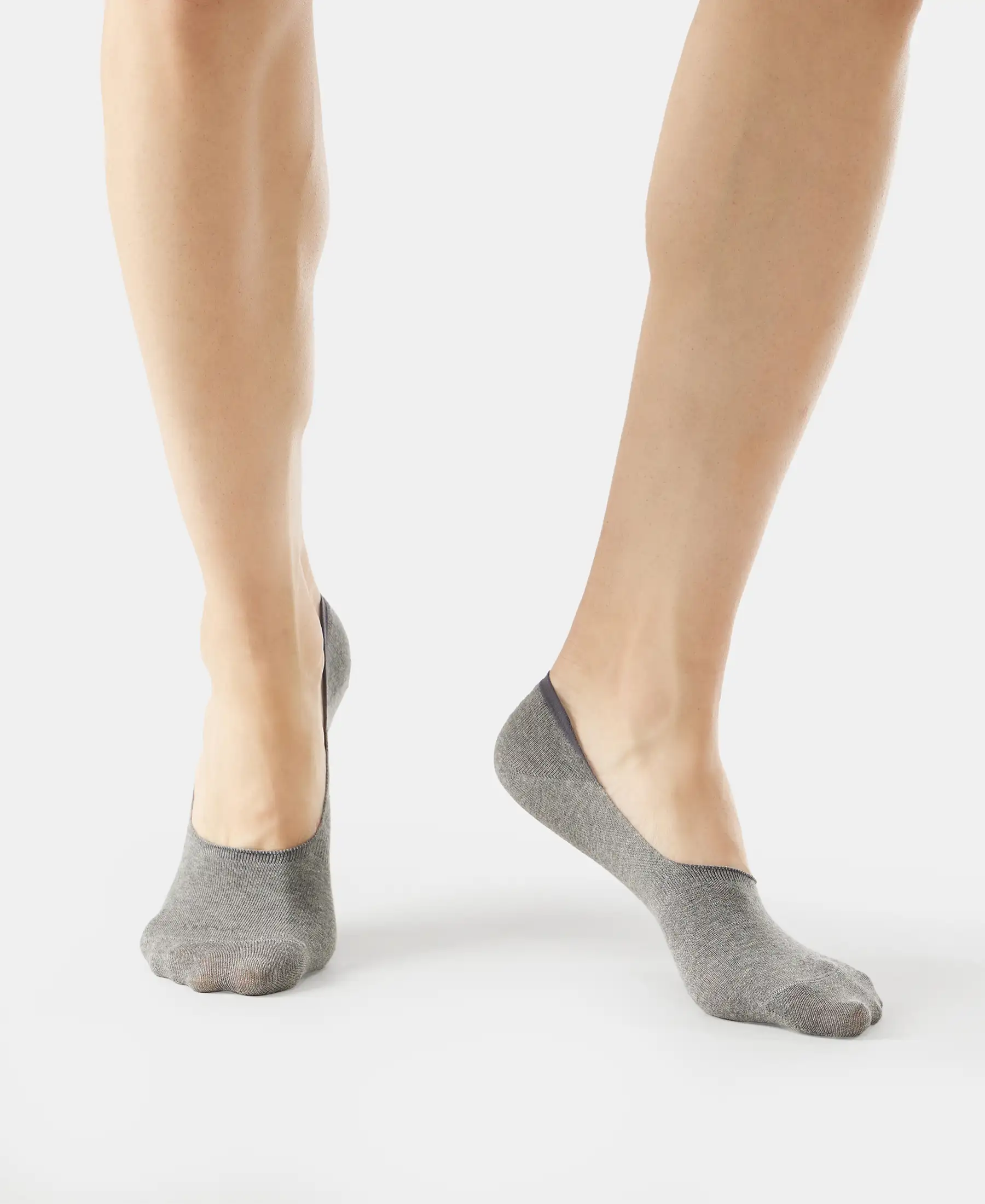Compact Cotton Elastane Stretch No Show Socks With StayFresh Treatment - Mid Grey Melange (Pack of 2) - Image 4