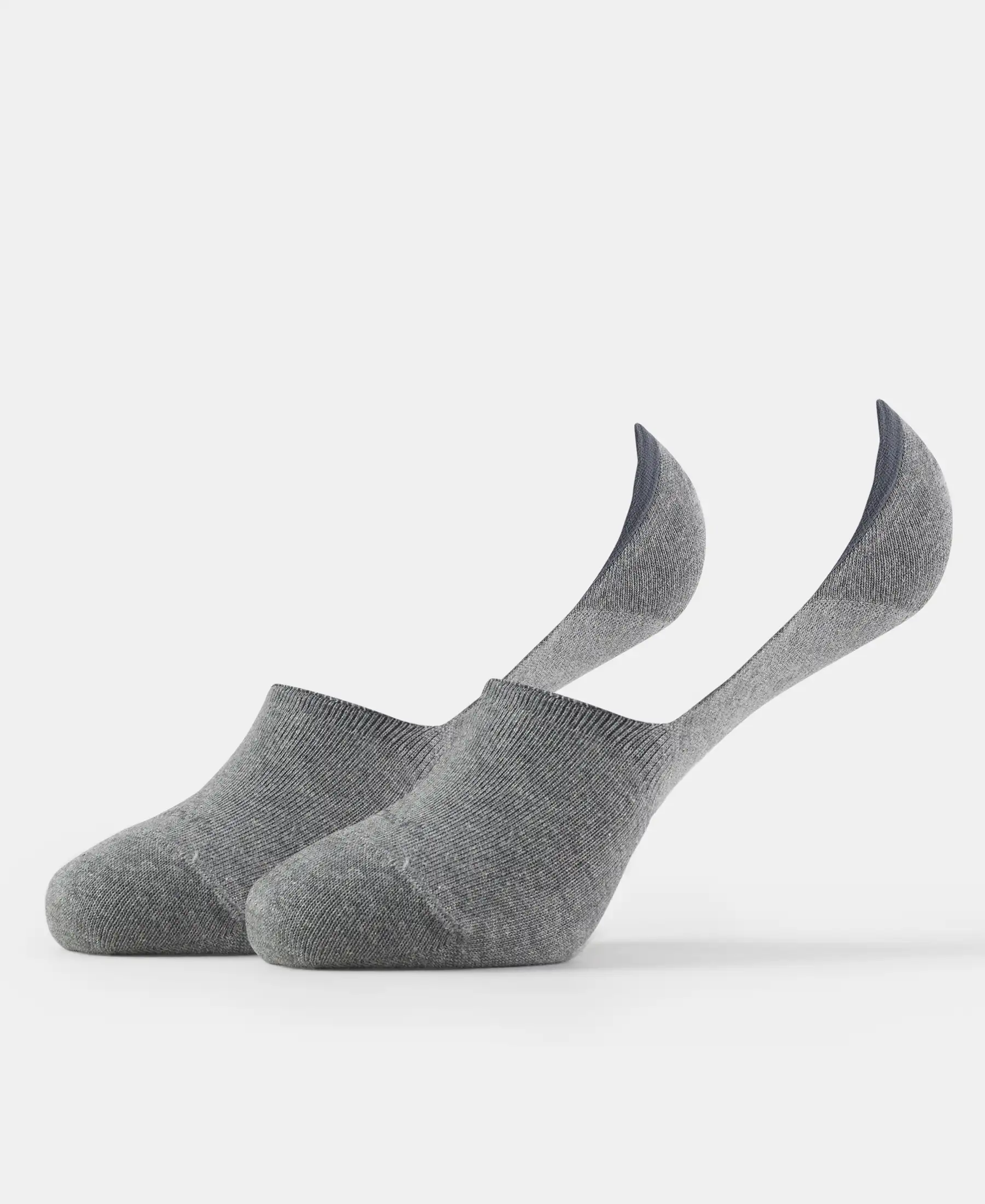 Compact Cotton Elastane Stretch No Show Socks With StayFresh Treatment - Mid Grey Melange (Pack of 2) - Image 5