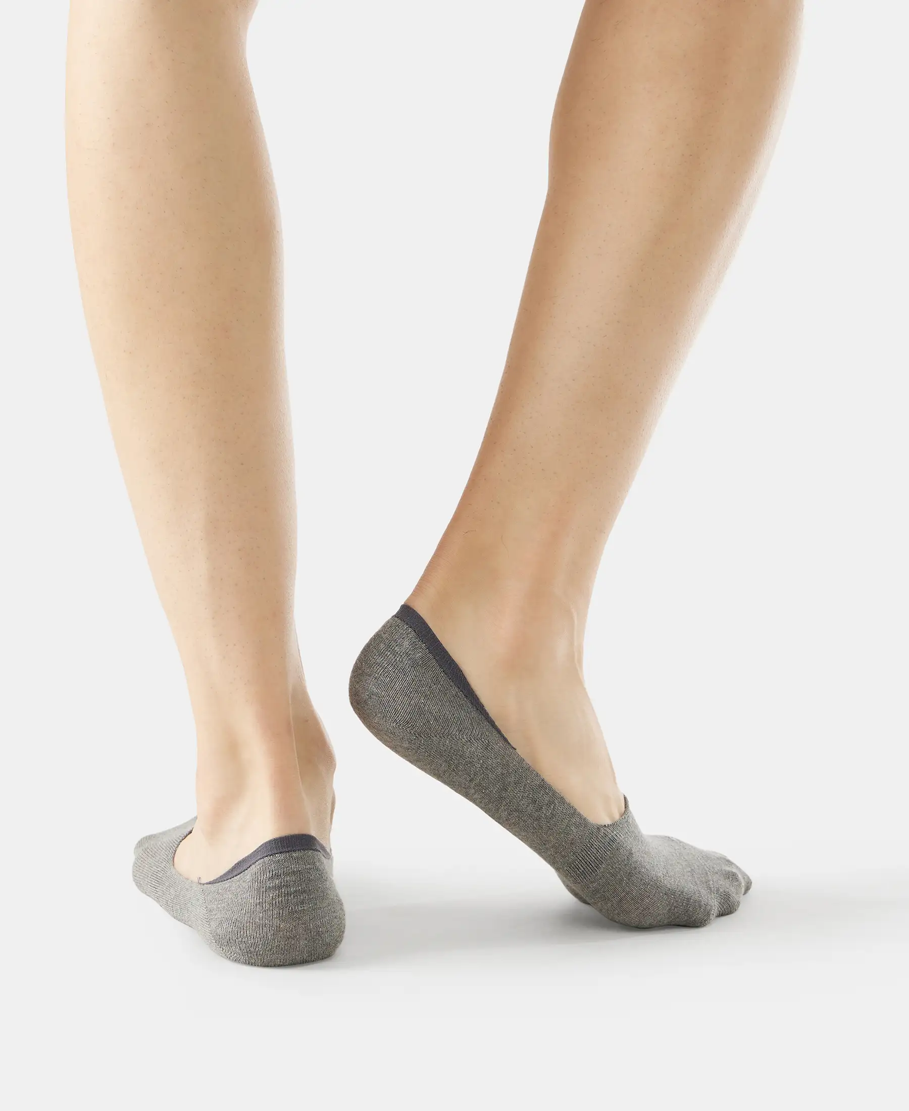 Compact Cotton Elastane Stretch No Show Socks With StayFresh Treatment - Mid Grey Melange (Pack of 2) - Image 6