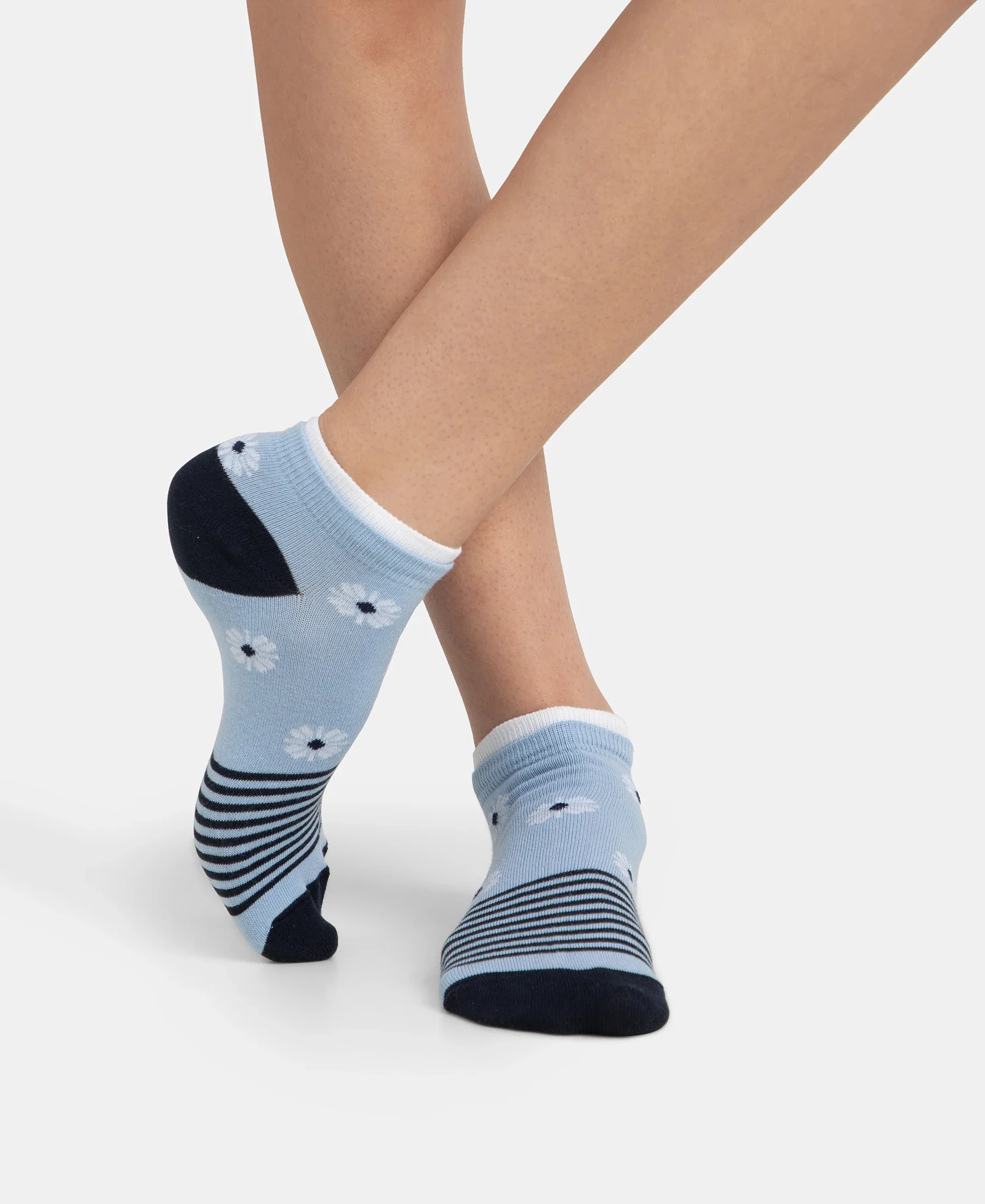 Compact Cotton Stretch Low Show Socks with StayFresh Treatment - Navy & Chambray Blue (Pack of 2) - Image 3