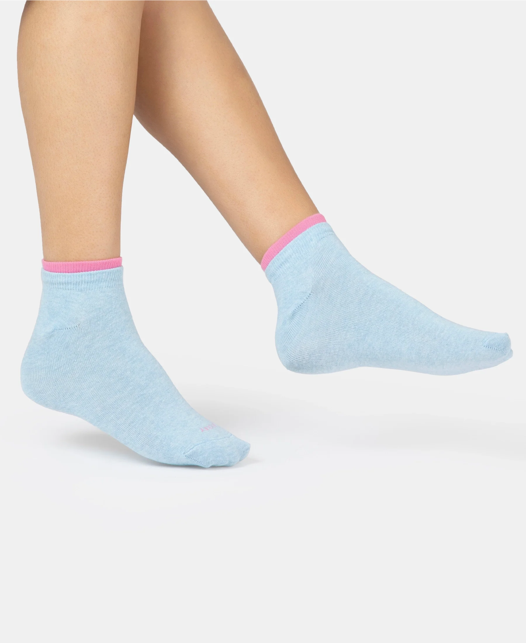 Compact Cotton Stretch Solid Low Show Socks with Stay Fresh Treatment - Sky Melange & Aurora Pink (Pack of 2) - Image 11