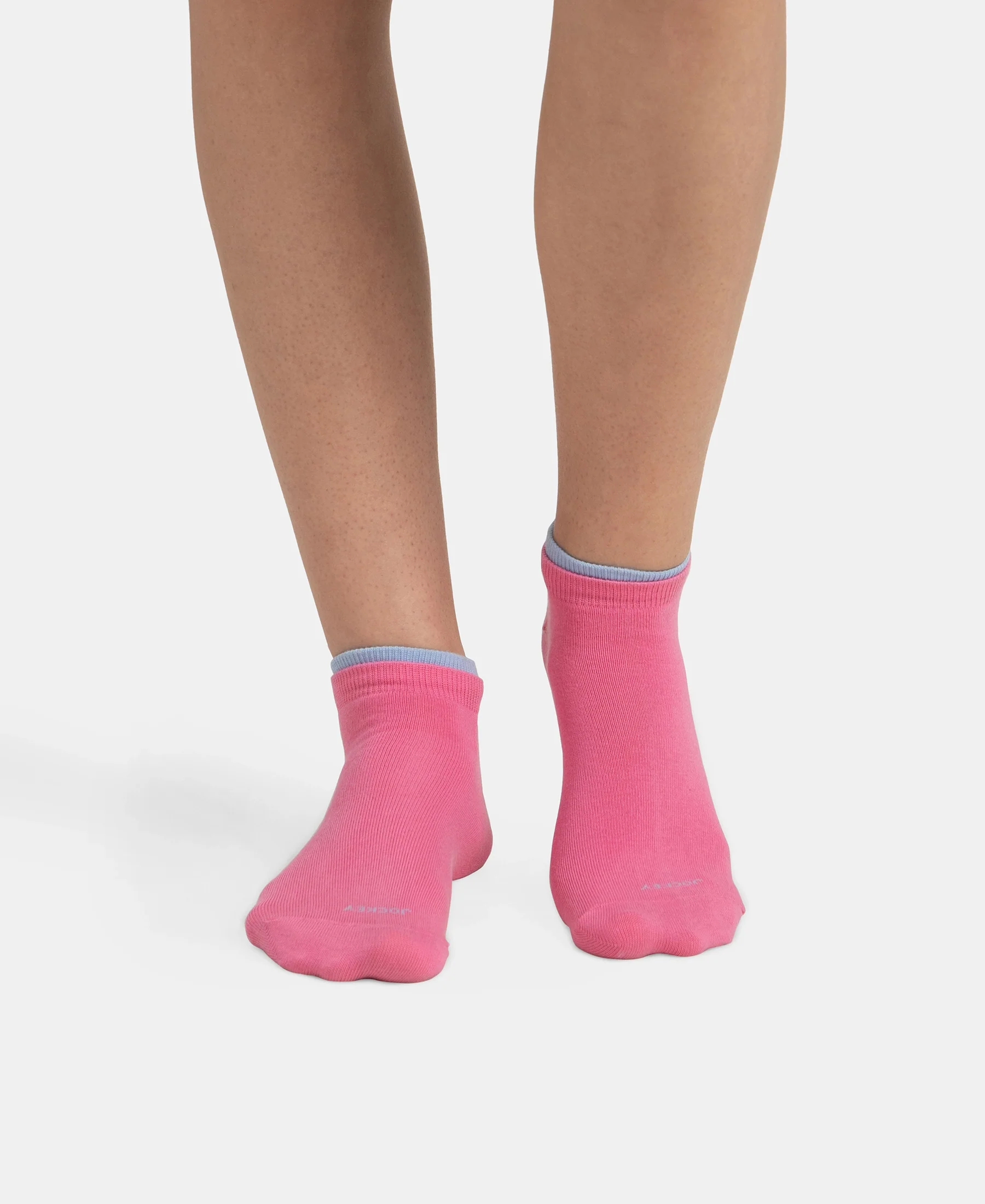 Compact Cotton Stretch Solid Low Show Socks with Stay Fresh Treatment - Sky Melange & Aurora Pink (Pack of 2) - Image 2