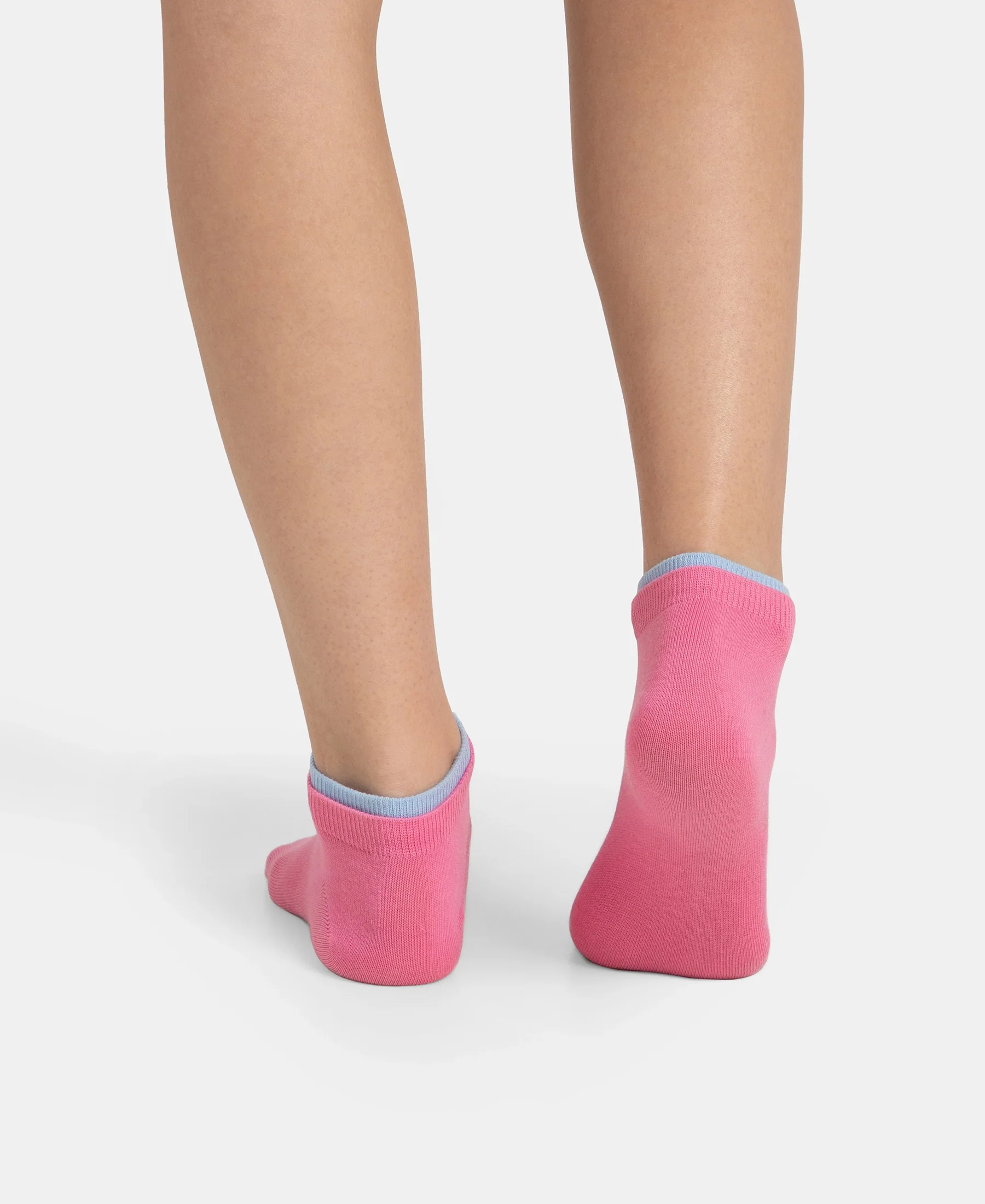Compact Cotton Stretch Solid Low Show Socks with Stay Fresh Treatment - Sky Melange & Aurora Pink (Pack of 2) - Image 4