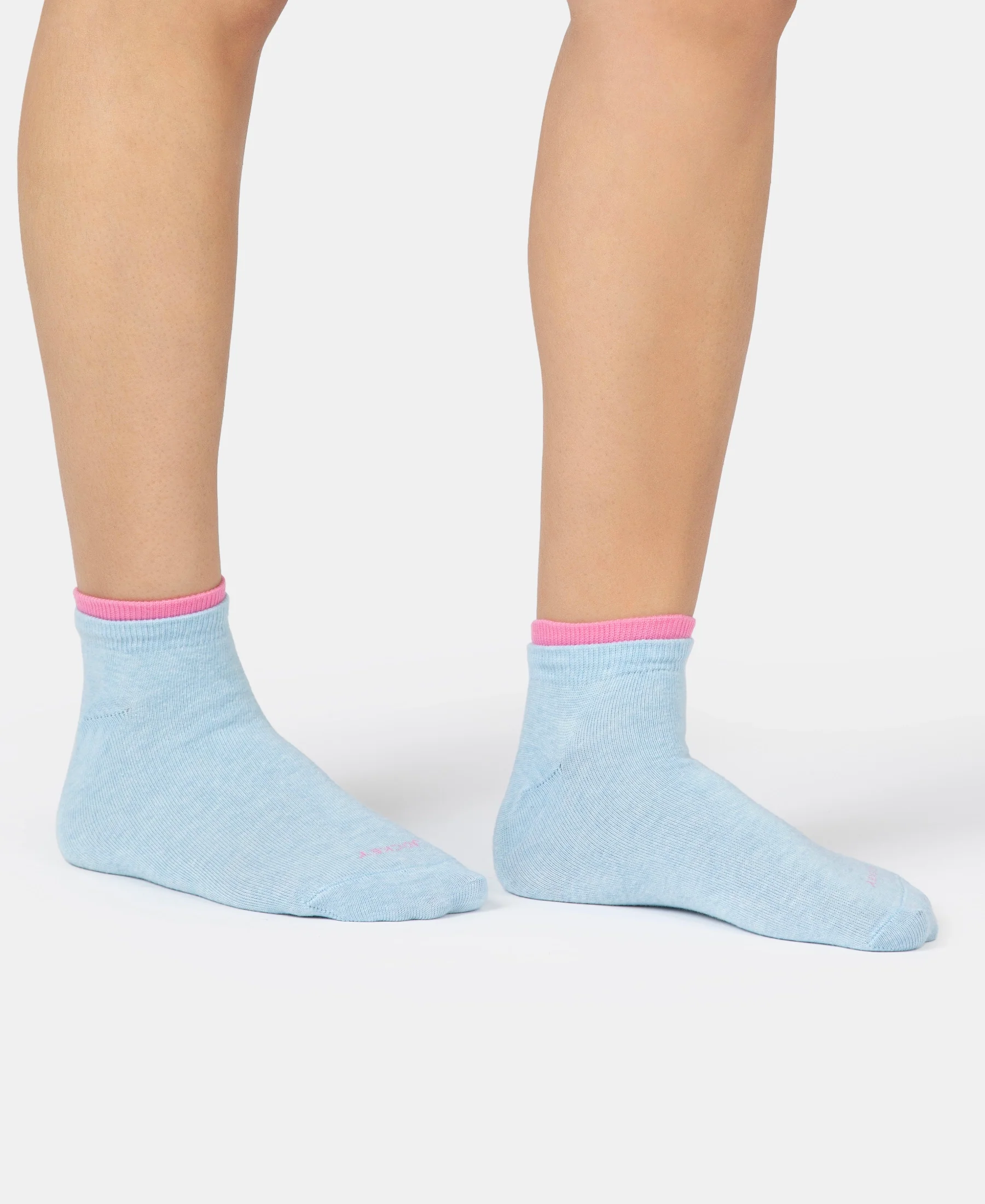 Compact Cotton Stretch Solid Low Show Socks with Stay Fresh Treatment - Sky Melange & Aurora Pink (Pack of 2) - Image 8