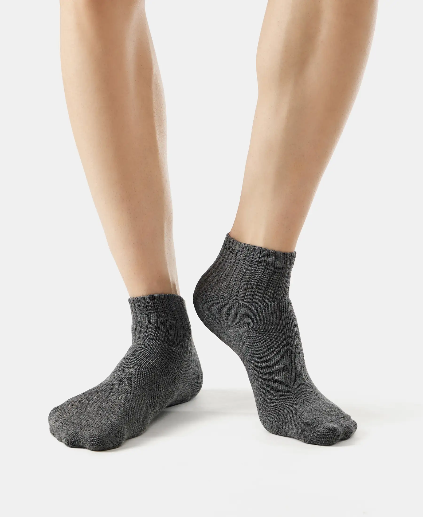Compact Cotton Terry Ankle Length Socks With StayFresh Treatment - Black/Midgrey Melange/Charcoal Melange (Pack of 3) - Image 3