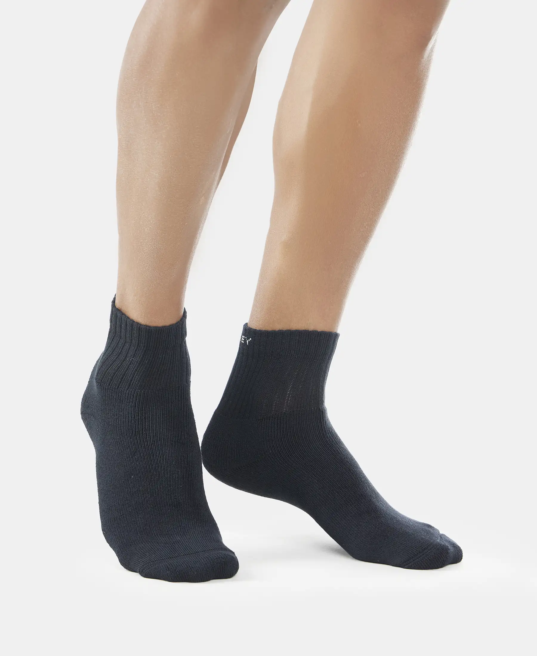 Compact Cotton Terry Ankle Length Socks With StayFresh Treatment - Black/Midgrey Melange/Navy (Pack of 3) - Image 8
