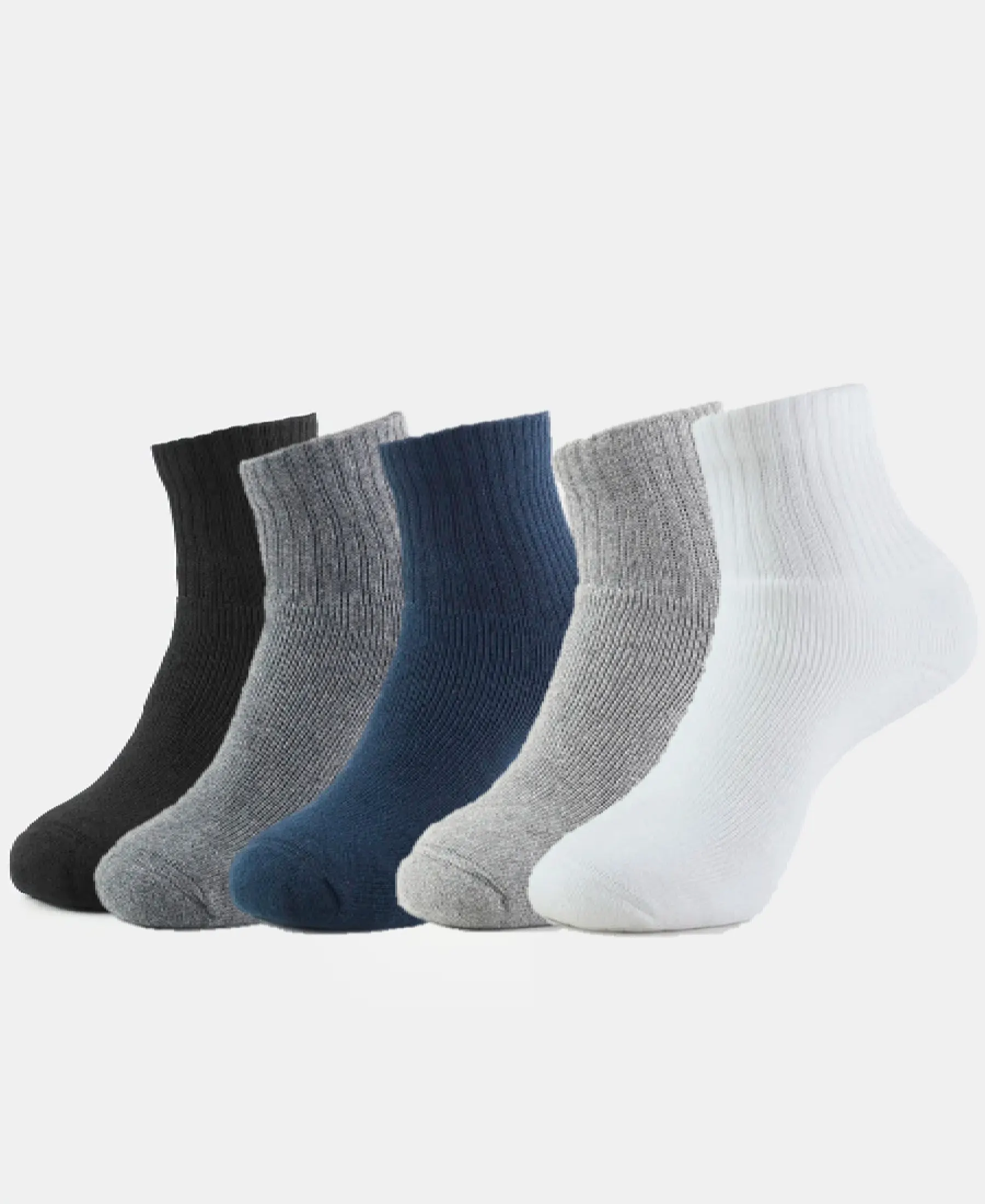 Compact Cotton Terry Ankle Length Socks With StayFresh Treatment - Black, White, Navy, Mid Grey & Charcoal Melange (Pack of 5) - Image 5
