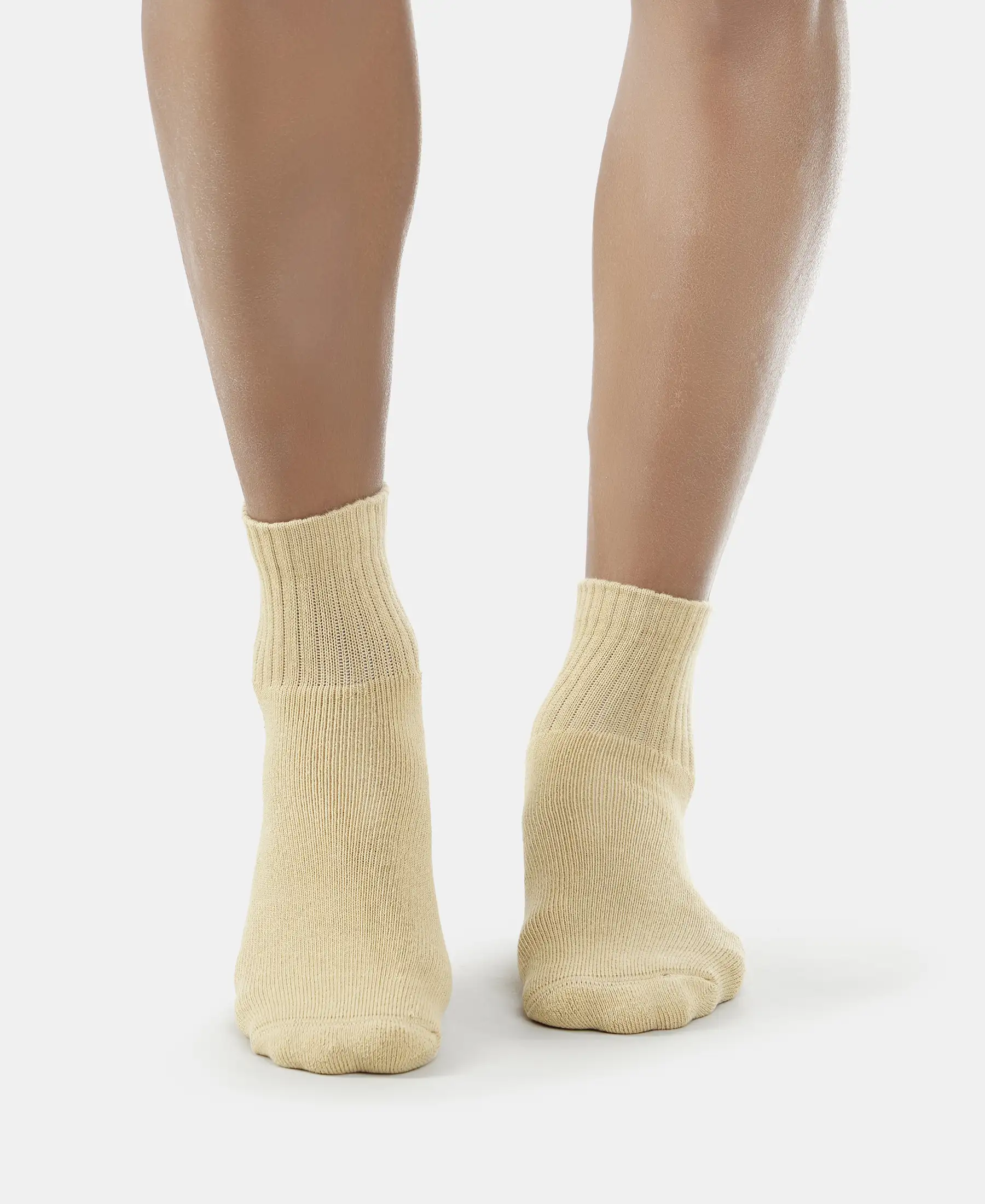 Compact Cotton Terry Ankle Length Socks With StayFresh Treatment - Khaki - Image 2