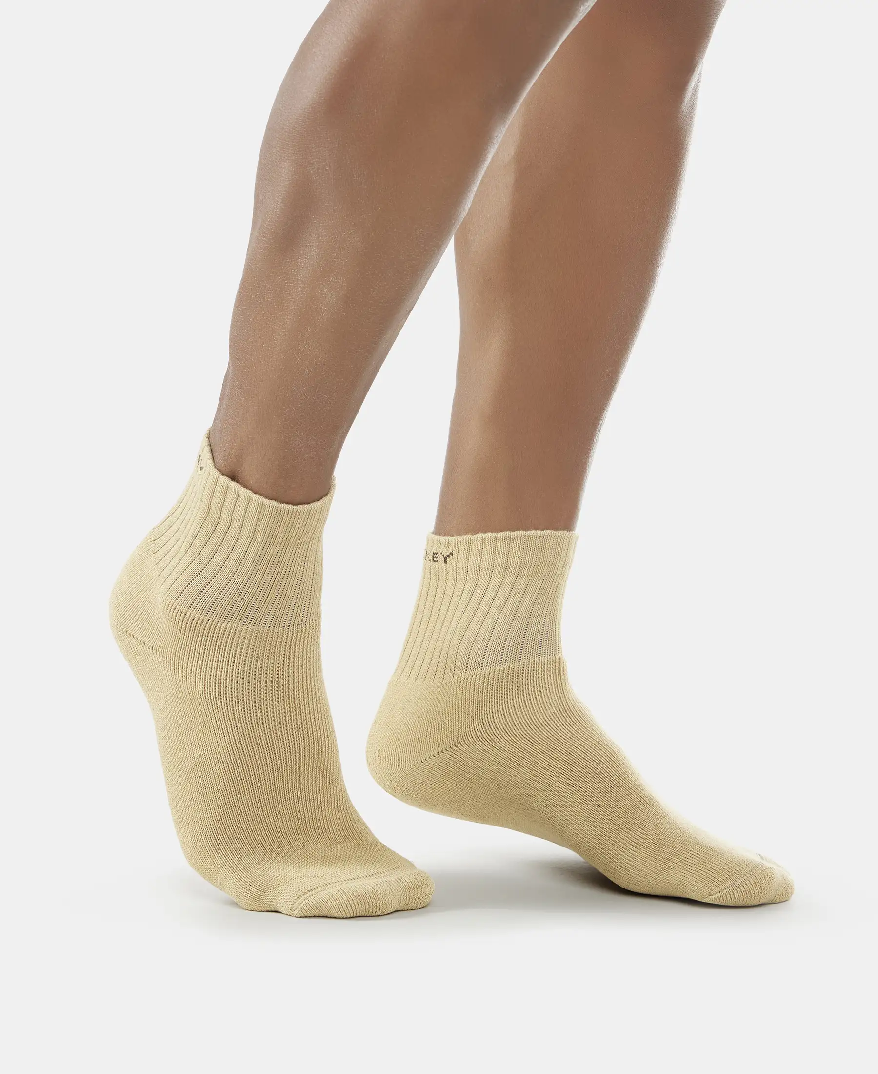 Compact Cotton Terry Ankle Length Socks With StayFresh Treatment - Khaki - Image 3