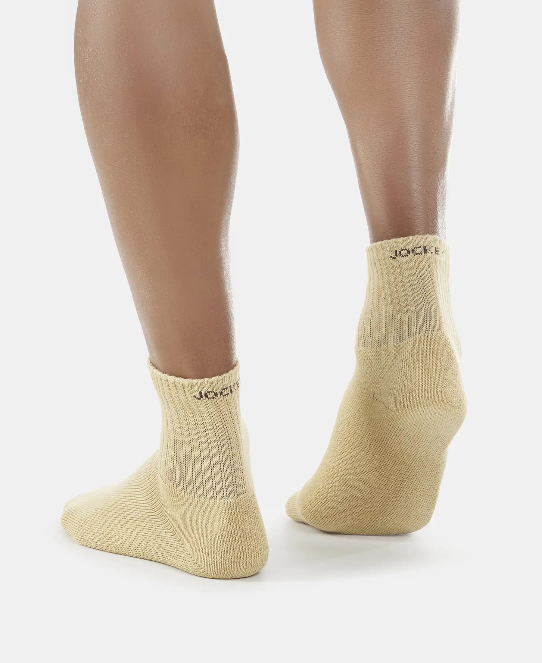 Compact Cotton Terry Ankle Length Socks With StayFresh Treatment - Khaki - Image 4