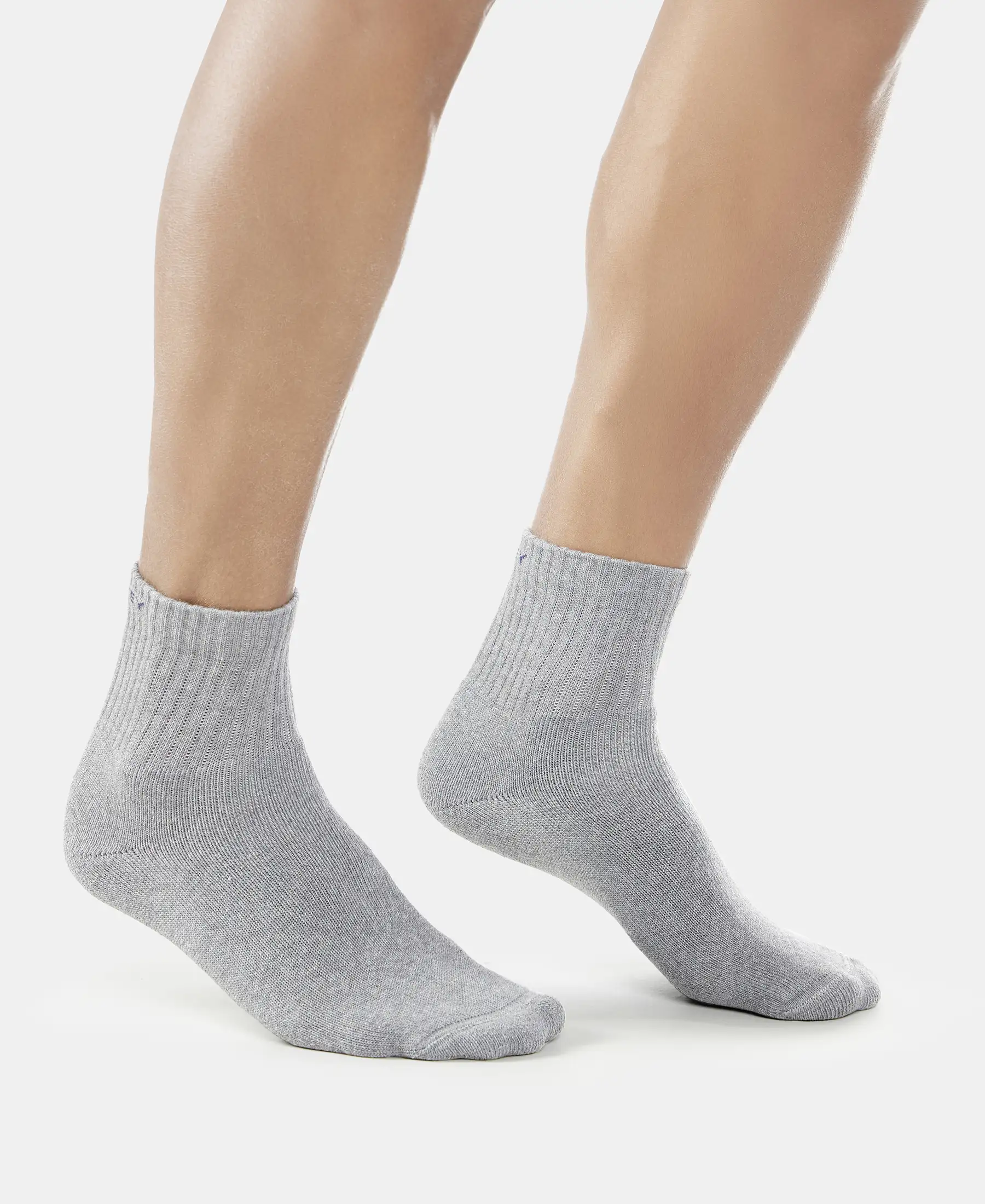 Compact Cotton Terry Ankle Length Socks With StayFresh Treatment - Mid Grey Melange - Image 3