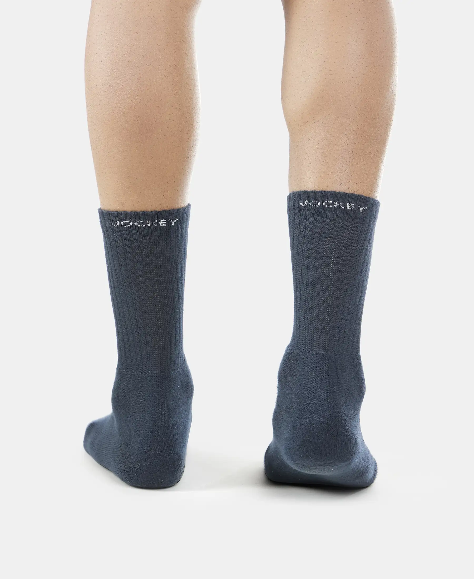 Compact Cotton Terry Crew Length Socks With StayFresh Treatment - Black, Midgrey Melange & Charcoal Melange (Pack of 3) - Image 4