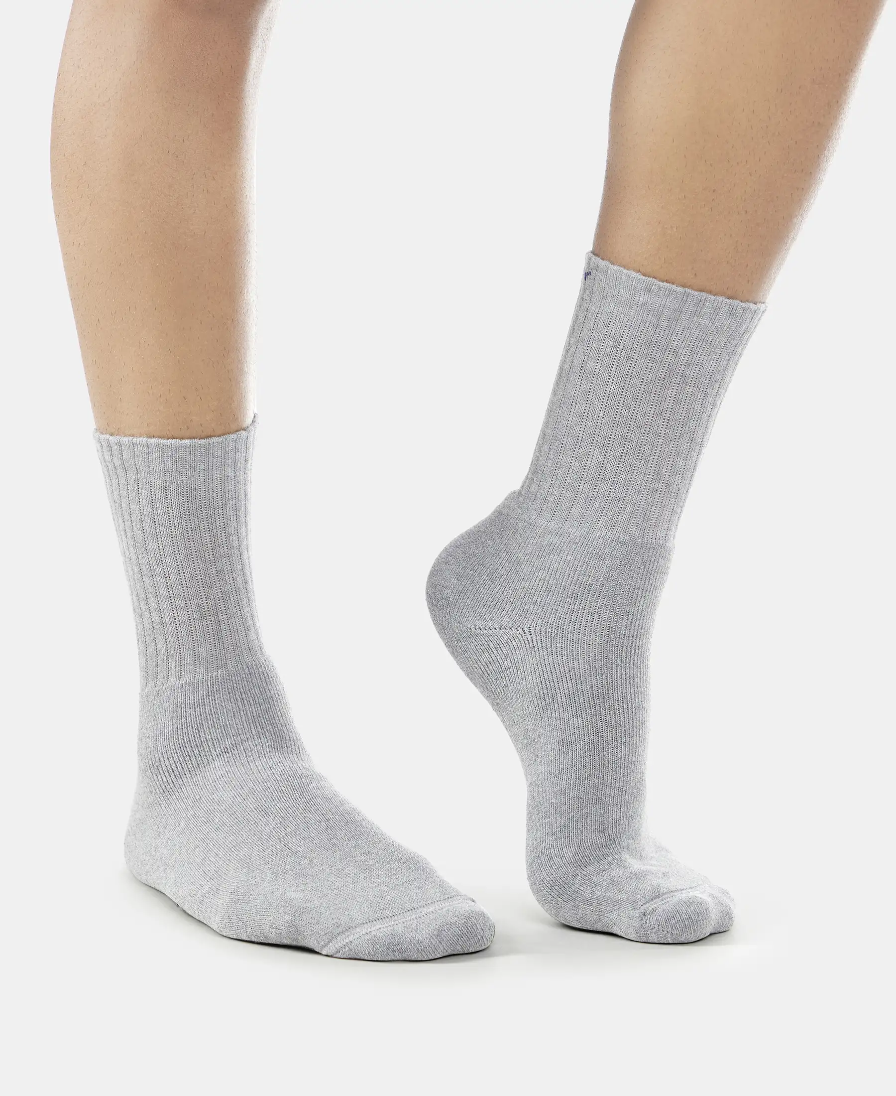 Compact Cotton Terry Crew Length Socks With StayFresh Treatment - Black, Midgrey Melange & Navy (Pack of 3) - Image 8