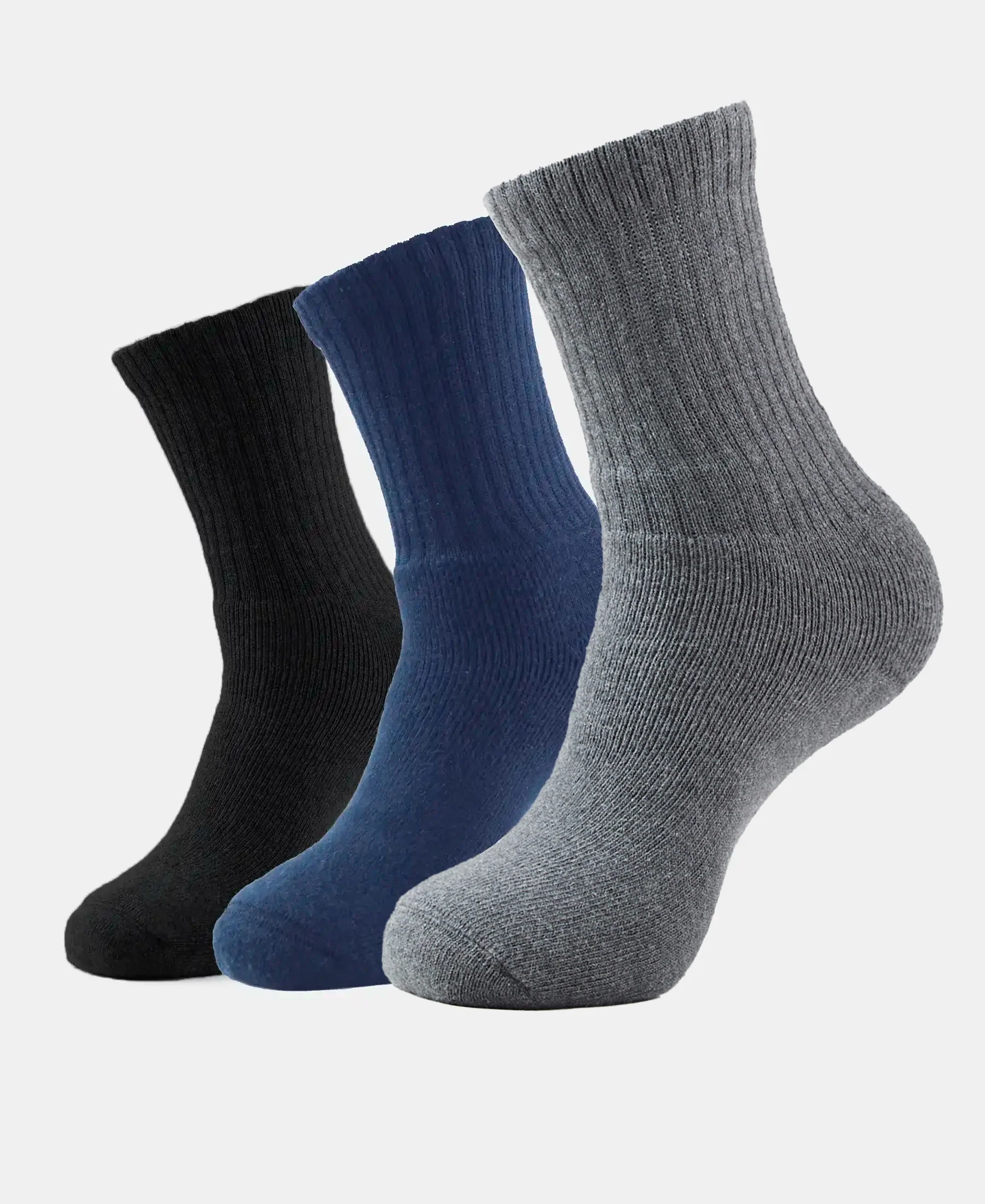 Compact Cotton Terry Crew Length Socks With StayFresh Treatment - Black, Navy & Charcoal Melange (Pack of 3) - Image 5